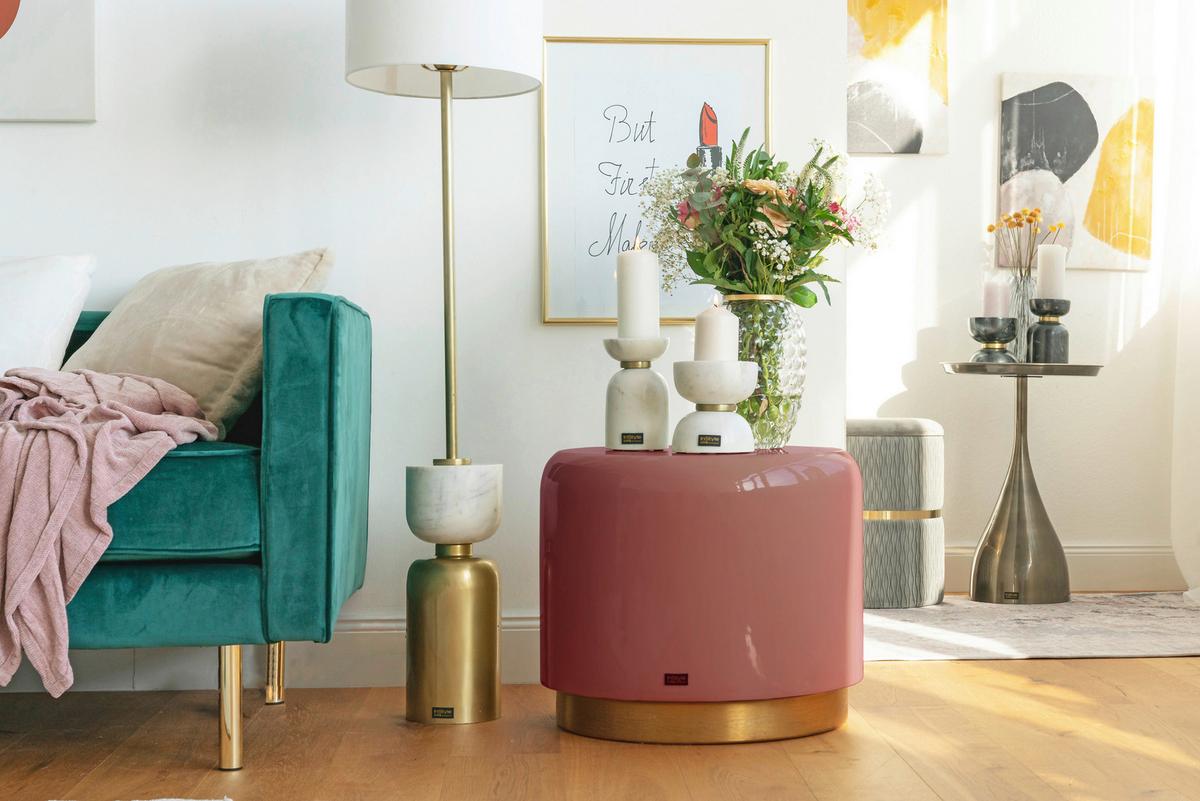 HOCKER ARTISSE 250 - Goldfarben/Rosa, Design, Metall (51,5/43cm) - Kayoom