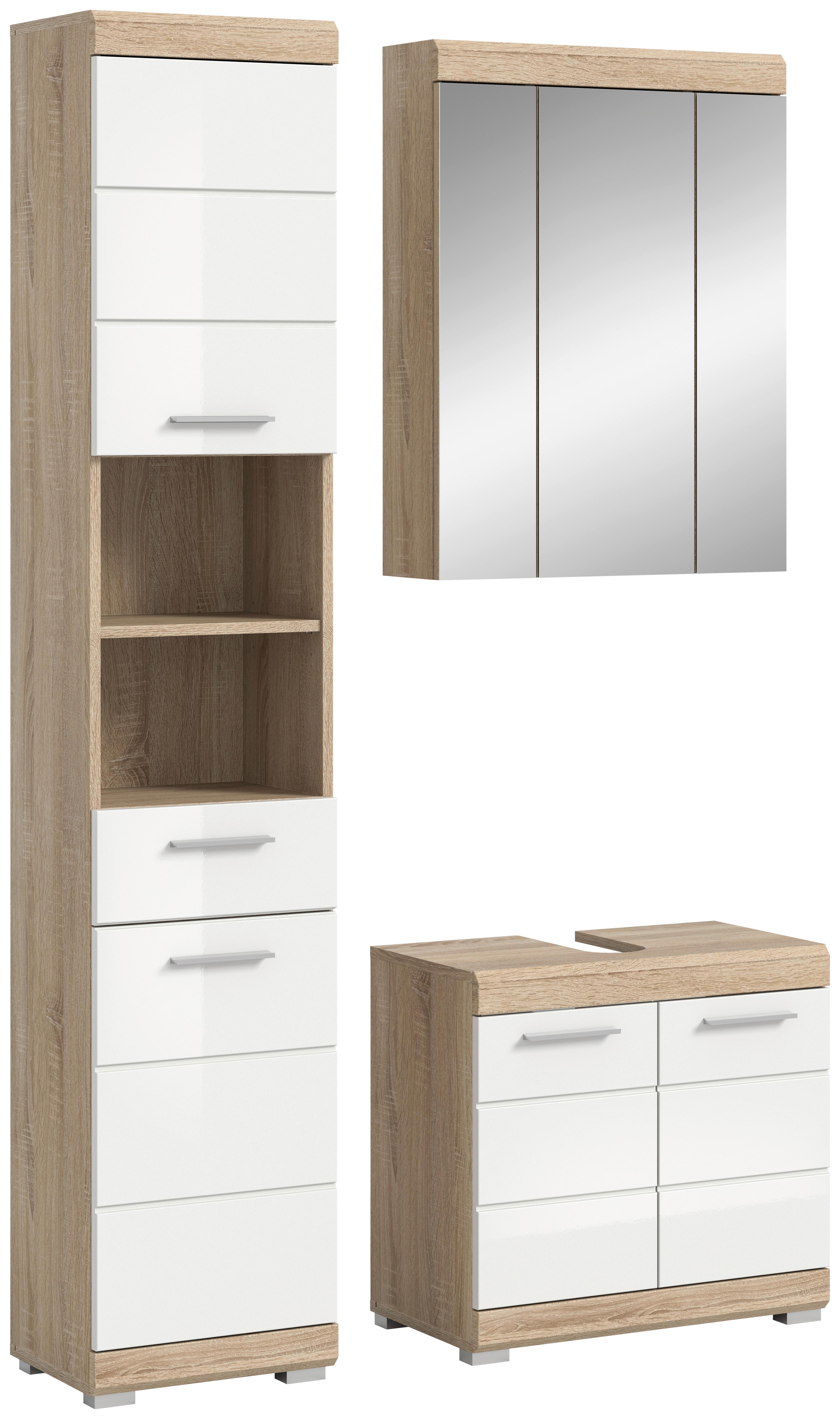 Kopalnica Lambada, Barva Hrasta, Bela, 3-Delna - srebrne barve/bela, Moderno, umetna masa/steklo (97cm) - MID.YOU