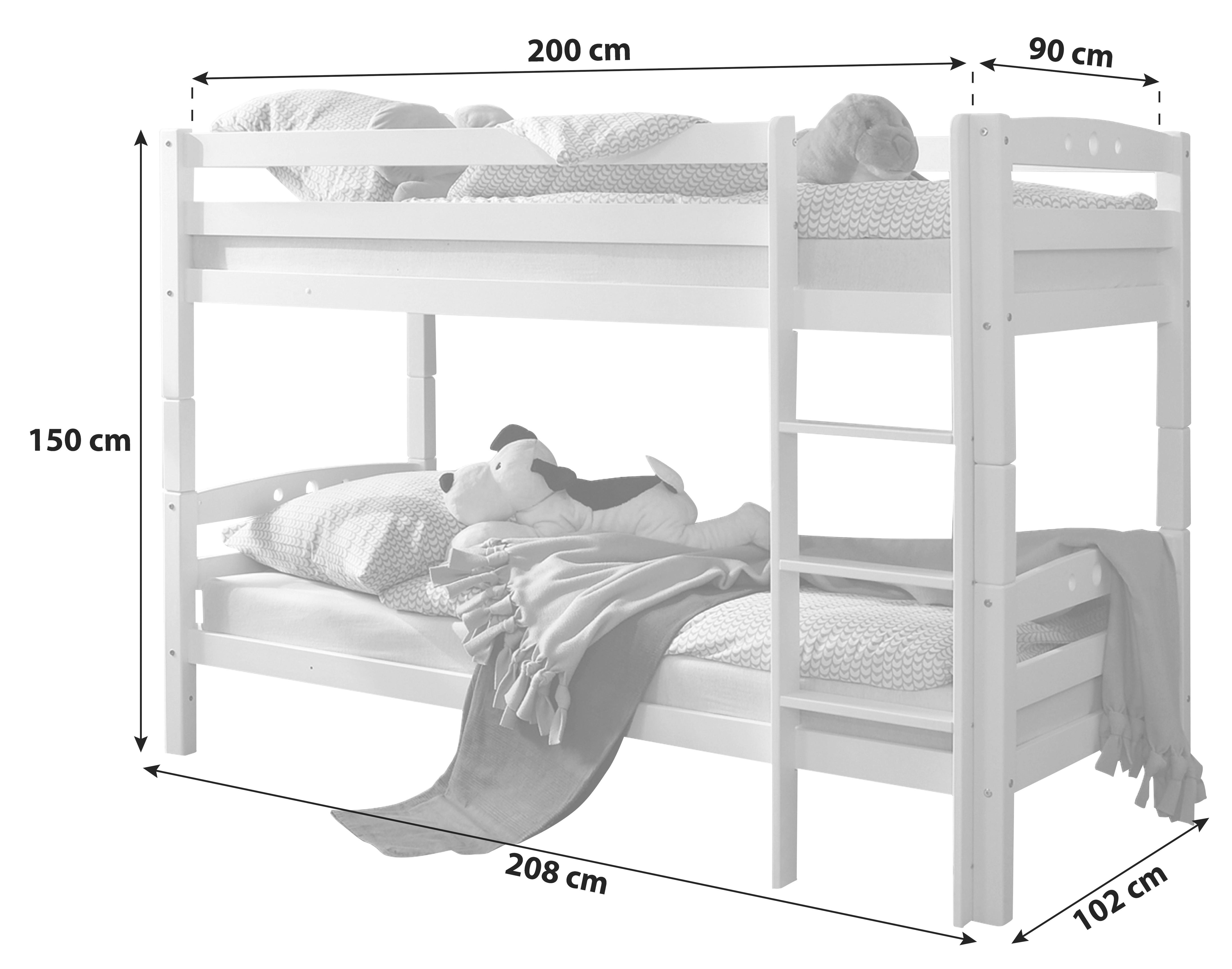 Etagenbett Lupo R aus Buche weiß ca. 208x102 cm - Weiß, Basics, Holz (90/200cm) - MID.YOU