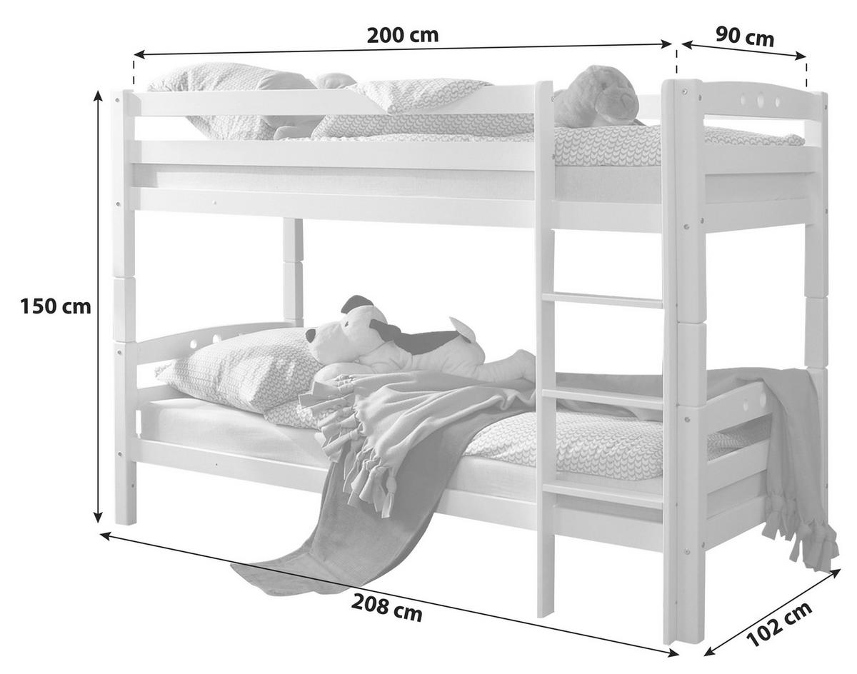 Etagenbett Lupo R aus Buche weiß ca. 208x102 cm - Weiß, Basics, Holz (90/200cm) - MID.YOU