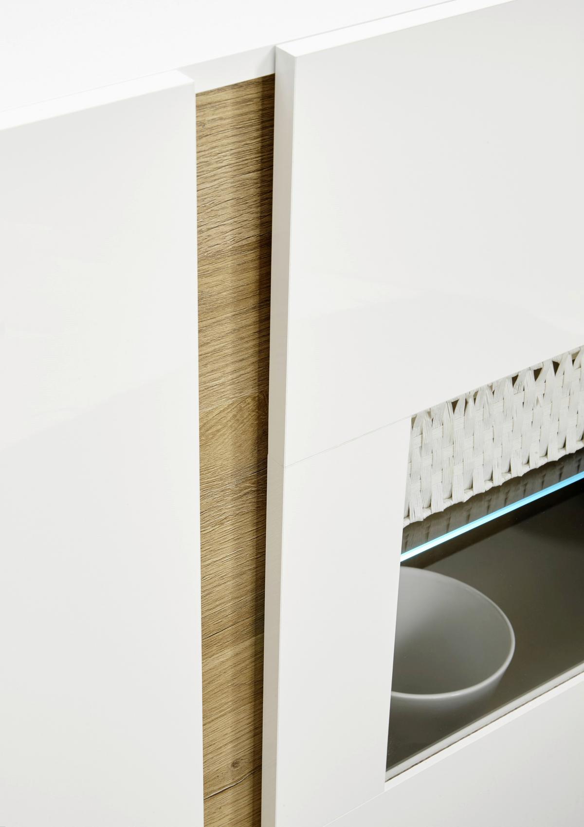 Wohnwand Clair Weiß/Eichefarben - Eichefarben/Weiß, Design, Glas/Holzwerkstoff (315/194/40cm) - MID.YOU