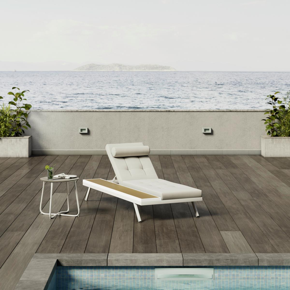 Gartenliege Avolina Steingrau Outdoorstoff/Metall +Abdeckung - Hellgrau/Weiß, MODERN, Kunststoff/Textil (199/30/86cm) - Bessagi Garden