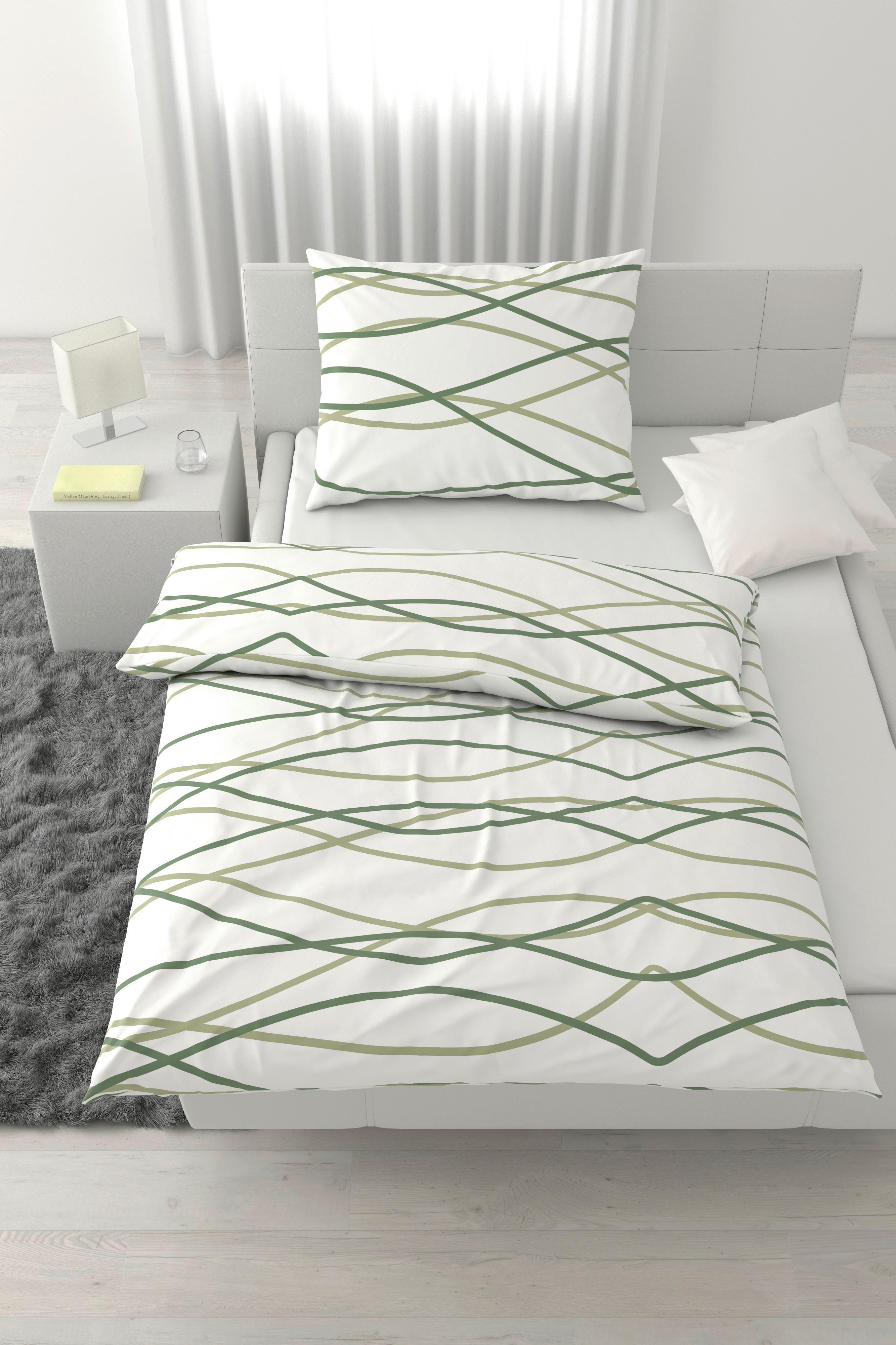 Lenjerie de pat Welle, cca. 140x200/50x70 cm - verde deschis/alb, Modern, textil (140/200cm) - Mömax