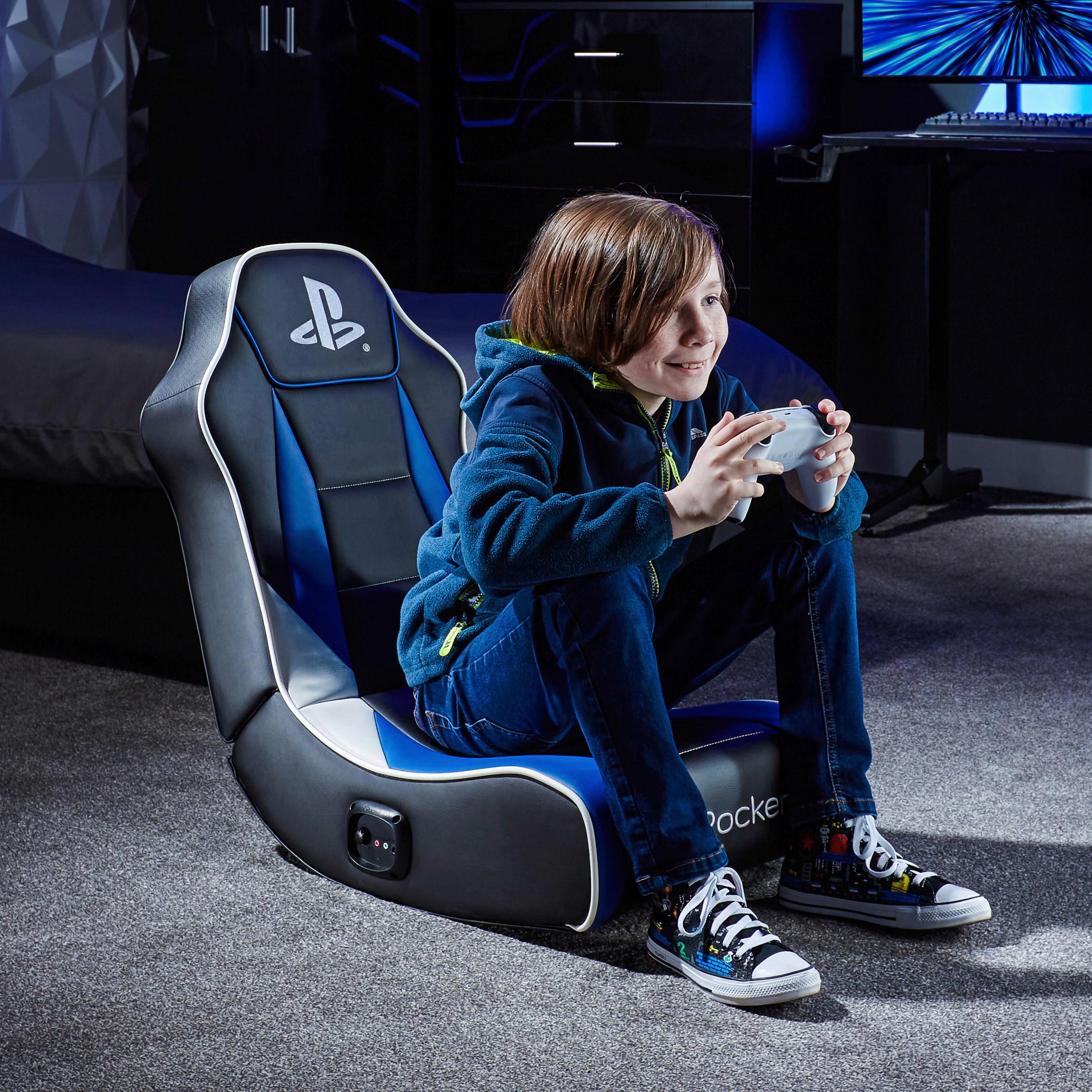 Gamingsessel Playstation ca. 42x68x74cm Weiß/Blau/Schwarz - Blau/Schwarz, MODERN, Leder/Holzwerkstoff (42/68/74cm) - X Rocker