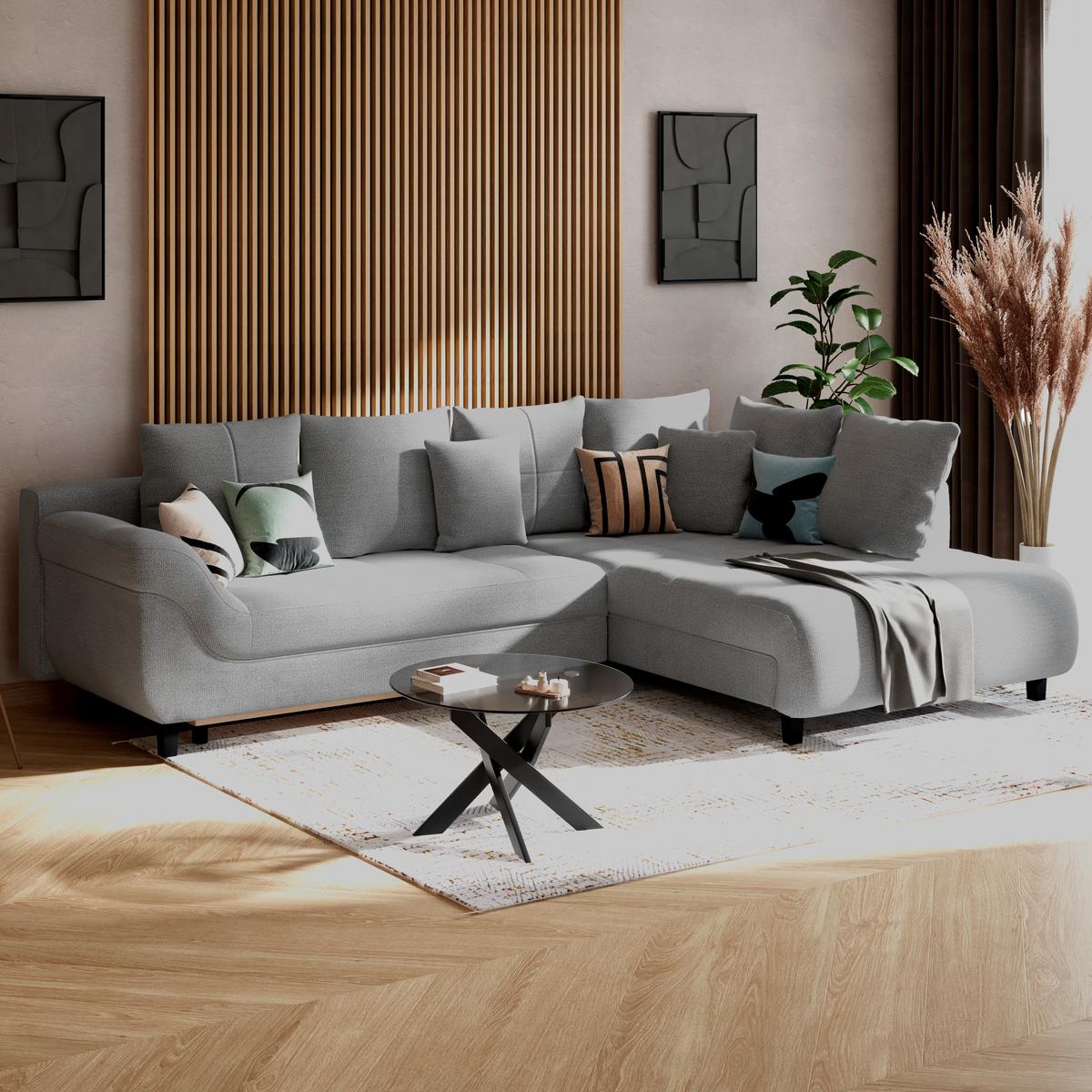 Kutna Garnitura Mendoza - plavkastosiva/crna, Konvencionalno, tekstil (309/197cm) - Modern Living