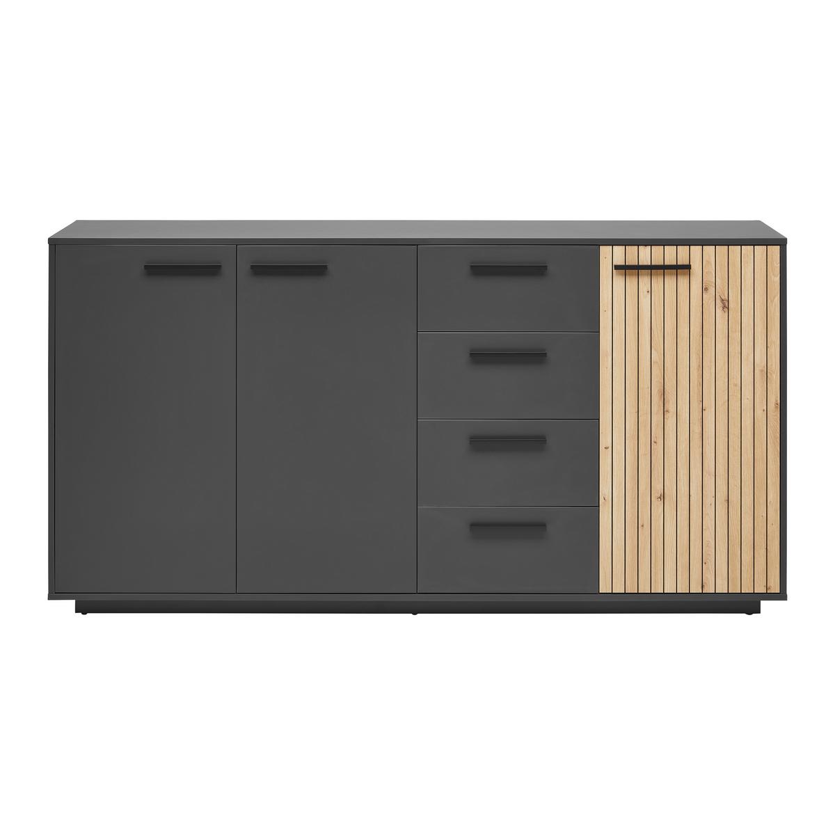 Sideboard Lukas Anthrazit/Schwarz/Eichefarben - Anthrazit/Schwarz, MODERN, Holzwerkstoff/Kunststoff (183,6/95,4/40,2cm) - Mömax