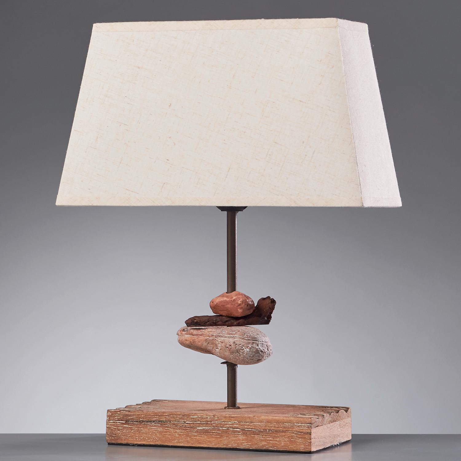 Tischleuchte Seregon Weiß max. 22 Watt - Schwarz, Natur, Textil/Stein (27/10/39cm)