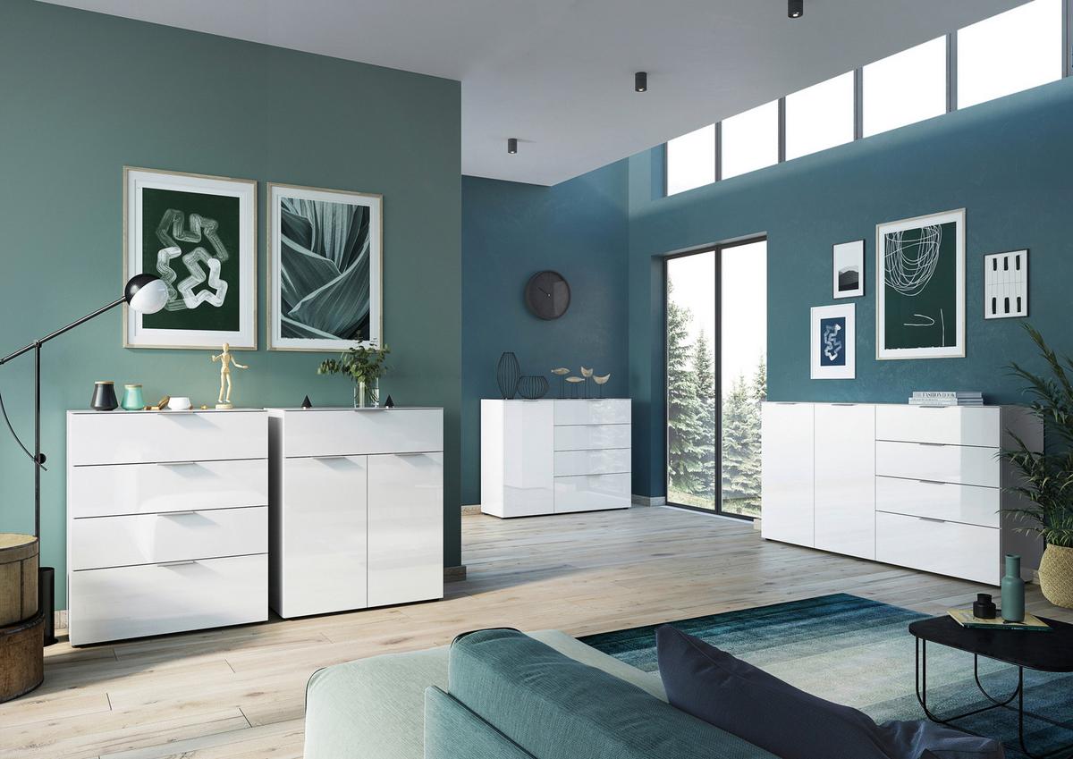 KOMODA SZEROKA OAKLAND - biały/czarny, Modern, materiał drewnopochodny/tworzywo sztuczne (184/102/42cm) - Premium Living