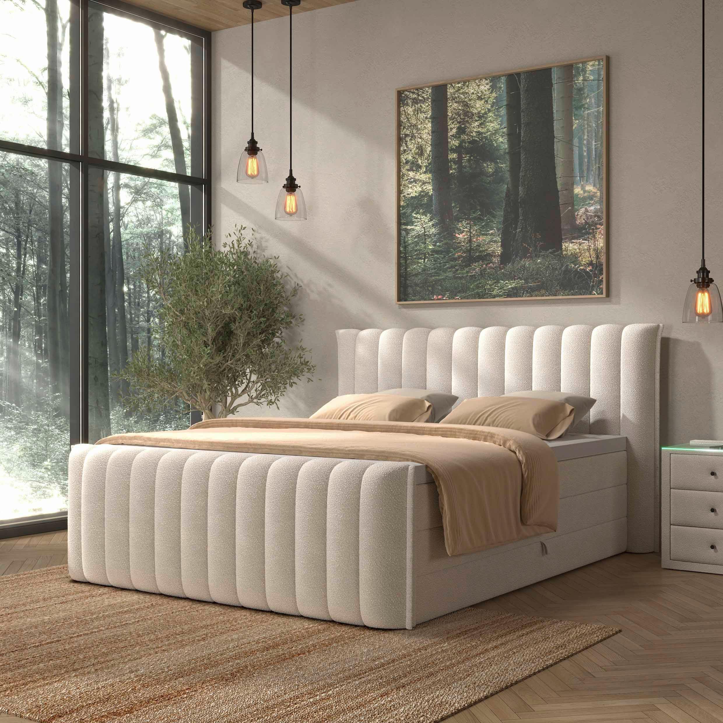 PAT BOXSPRING LINA - crem, Konventionell, plastic/lemn (180/200cm) - Premium Living