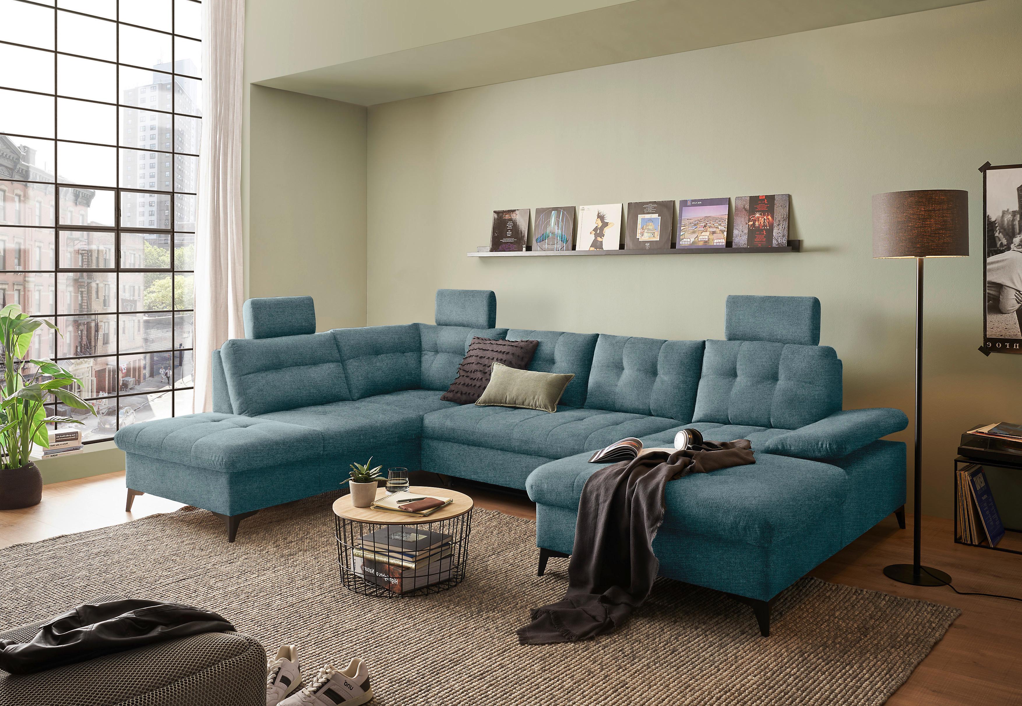 Wohnlandschaft Durban U ca. 218x324x170 cm Eisblau - Blau/Schwarz, KONVENTIONELL, Kunststoff/Textil (218/324/170cm) - MID.YOU