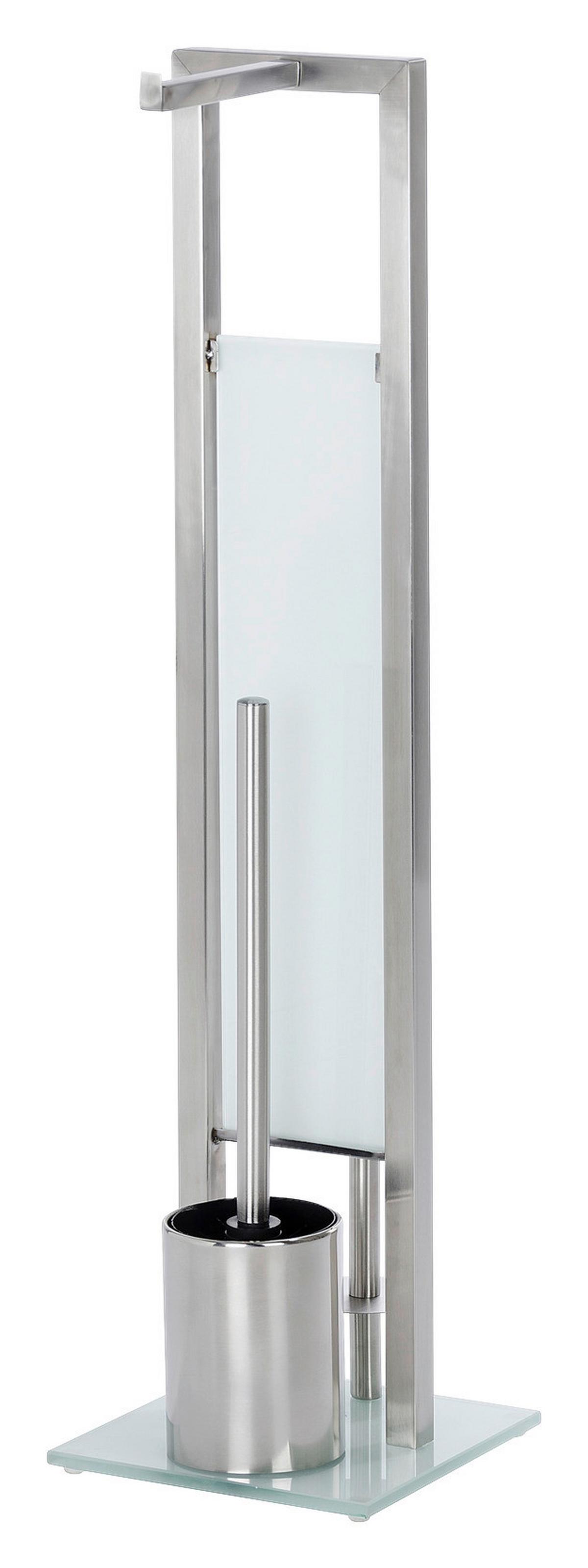 ZESTAW DO WC RIVALTA - kolor stalowy/biały, Design, tworzywo sztuczne/metal (18/70/23cm) - Wenko