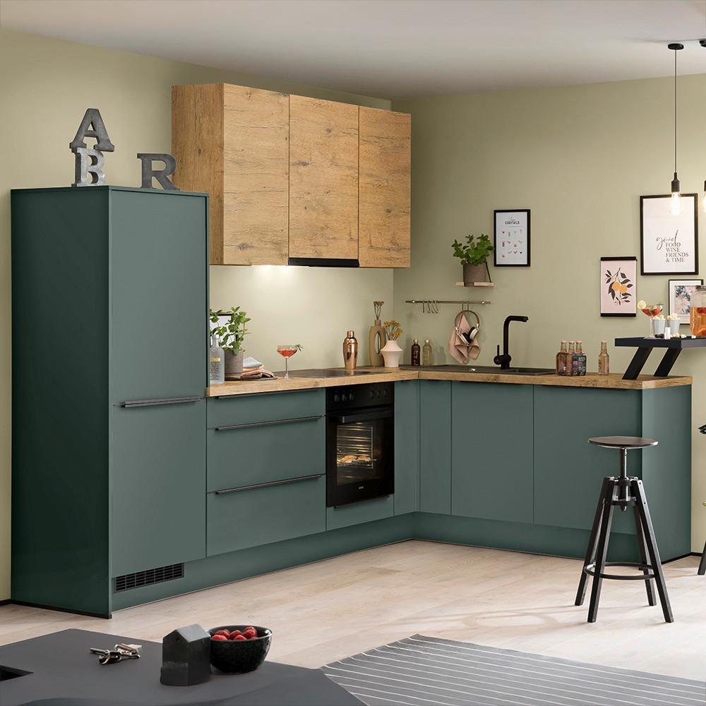 Eckküche IP1200/2200 o. Geräte ca. 191,6x293,4cm Thymiangrün - Eichefarben/Thymiangrün, Holzwerkstoff/Metall (191,6/293,4cm) - Impuls