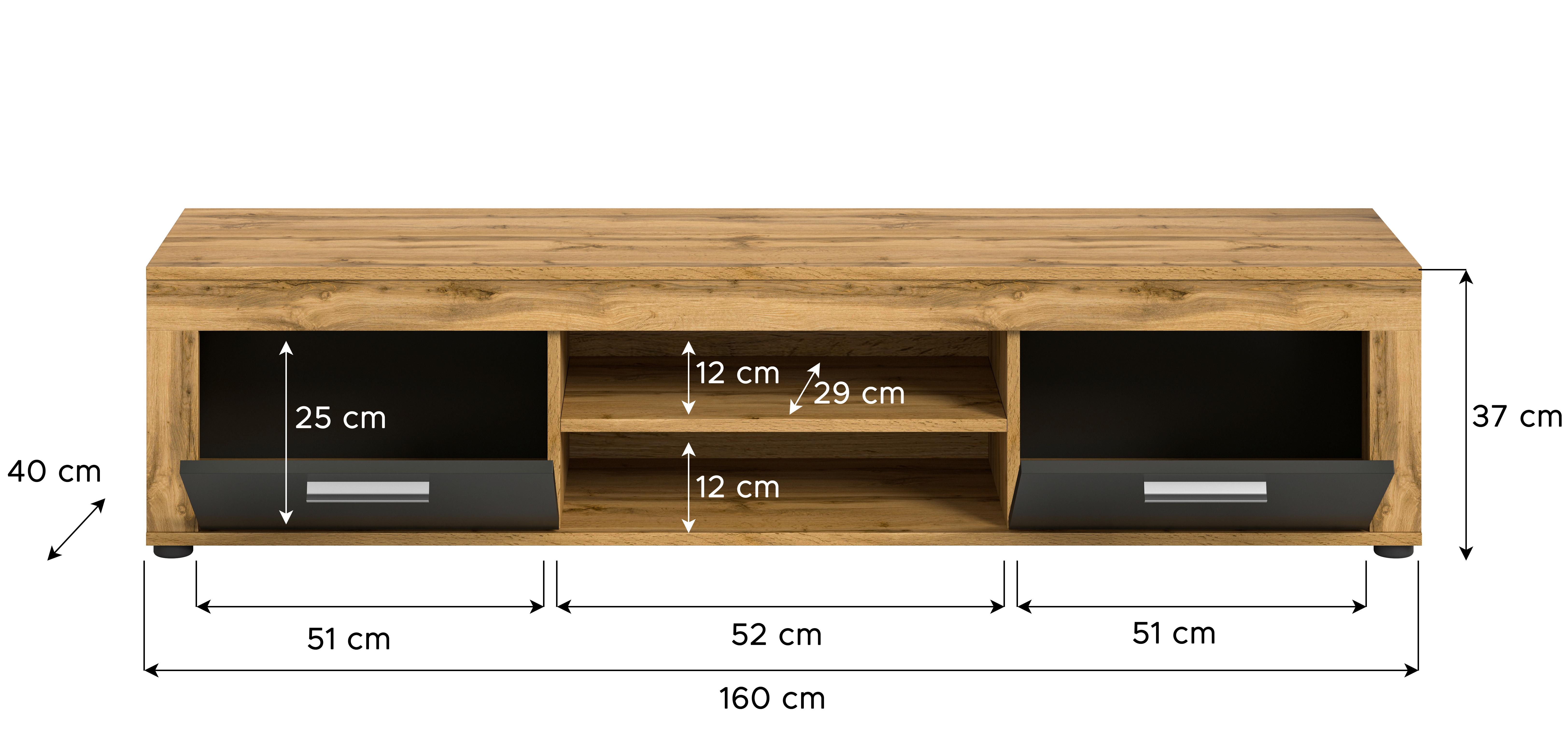 Tv Komoda Jam - srebrne boje/crna, Design, drvni materijal/plastika (160/37/40cm) - Modern Living