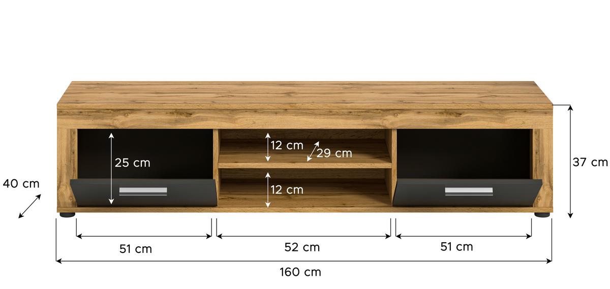 Tv Komoda Jam - srebrne boje/crna, Design, drvni materijal/plastika (160/37/40cm) - Modern Living