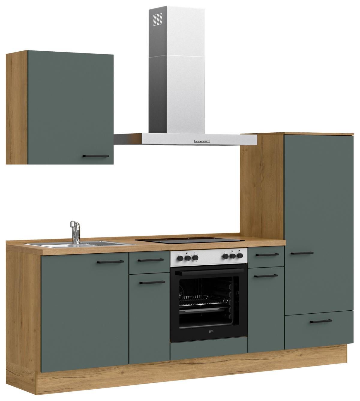 Küchenblock Easytouch m. Geräten Dunkelgrün - Dunkelgrün/Eichefarben, MODERN, Holzwerkstoff/Metall (240cm) - Nobilia