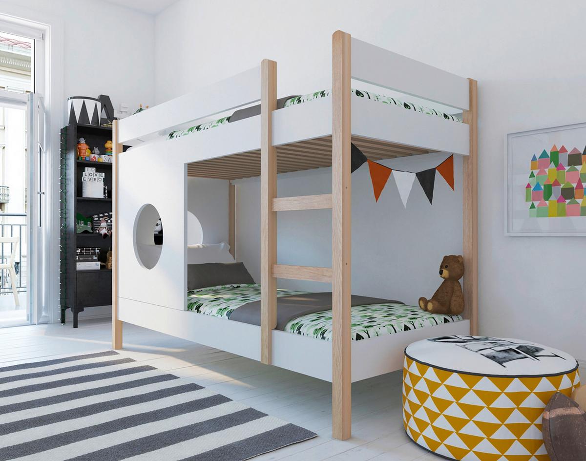 Etagenbett ca. 90x200 cm Weiß/Naturfarben - Naturfarben/Weiß, Design, Holz/Holzwerkstoff (90/200cm) - Livetastic