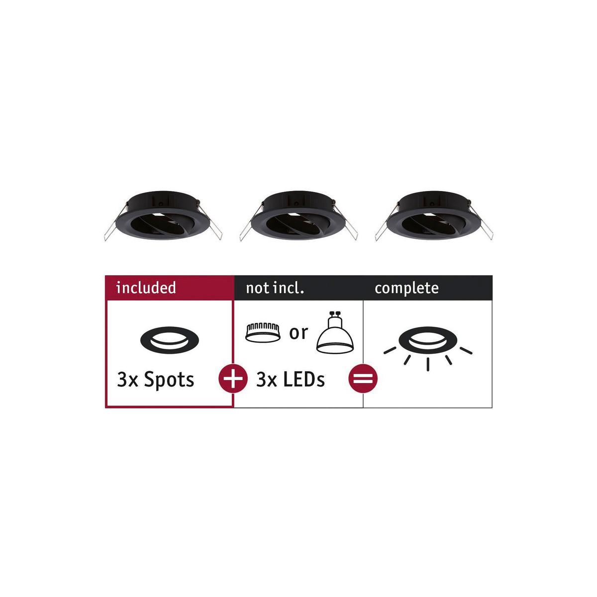 Deckenleuchte Choose! Spot Set max. 10 Watt, 3-teilig - Schwarz/Alufarben, Basics, Metall (8,4cm) - Paulmann