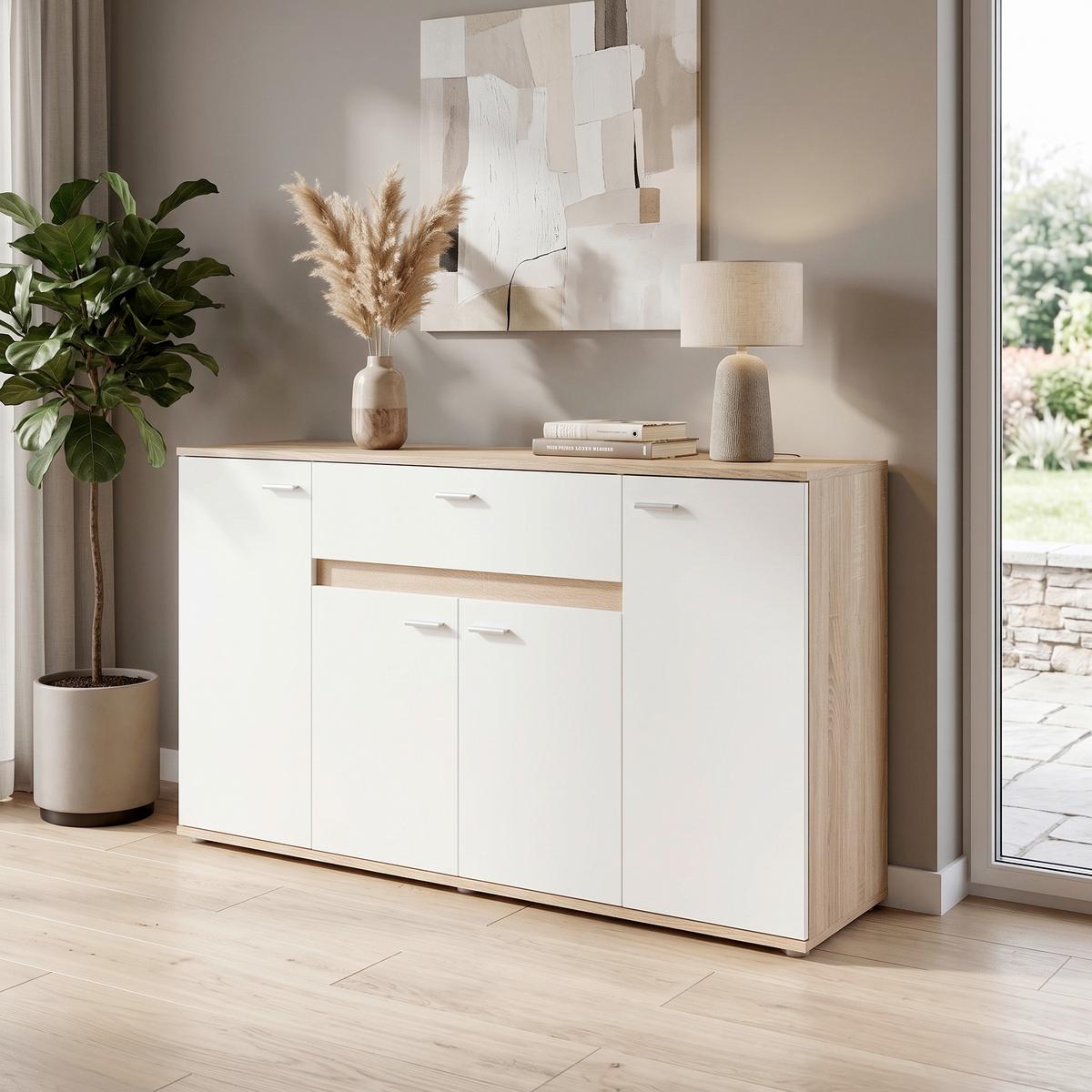 Komoda Carmen - bijela/srebrne boje, Moderno, drvni materijal/plastika (160/80/35cm) - Modern Living