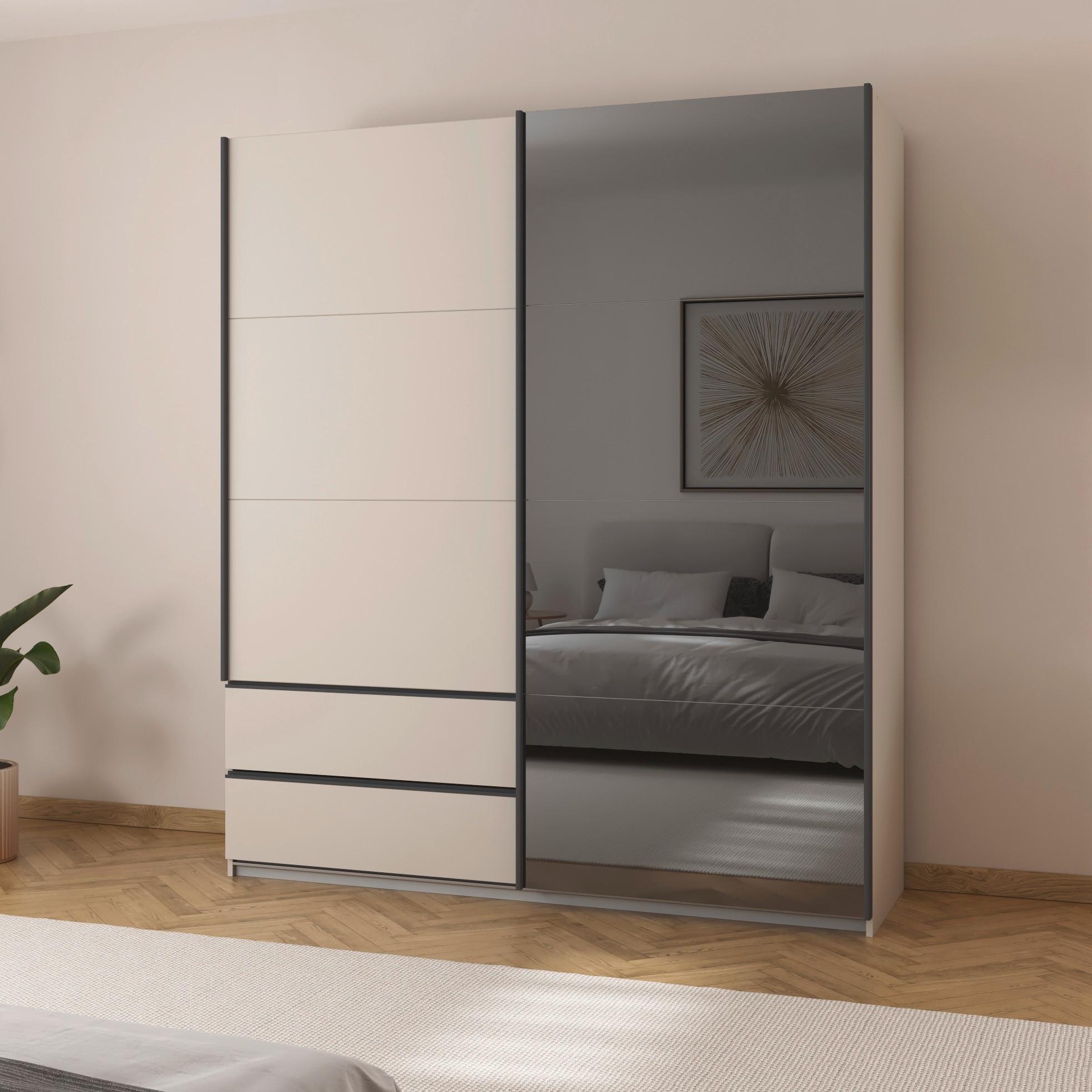Schwebetürenschrank Elara Grau/Champagnerfarben - Champagner/Weiß, KONVENTIONELL, Holzwerkstoff (181/210/62cm) - Premium Living