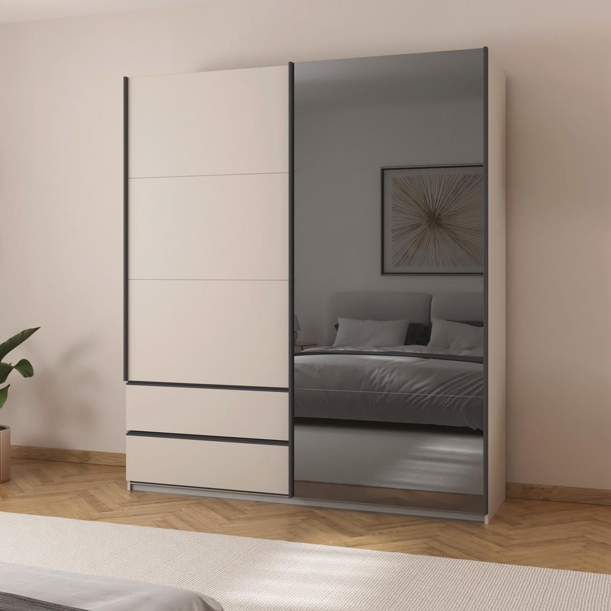 Schwebetürenschrank Elara Grau/Champagnerfarben - Champagner/Weiß, KONVENTIONELL, Holzwerkstoff (181/210/62cm) - Premium Living