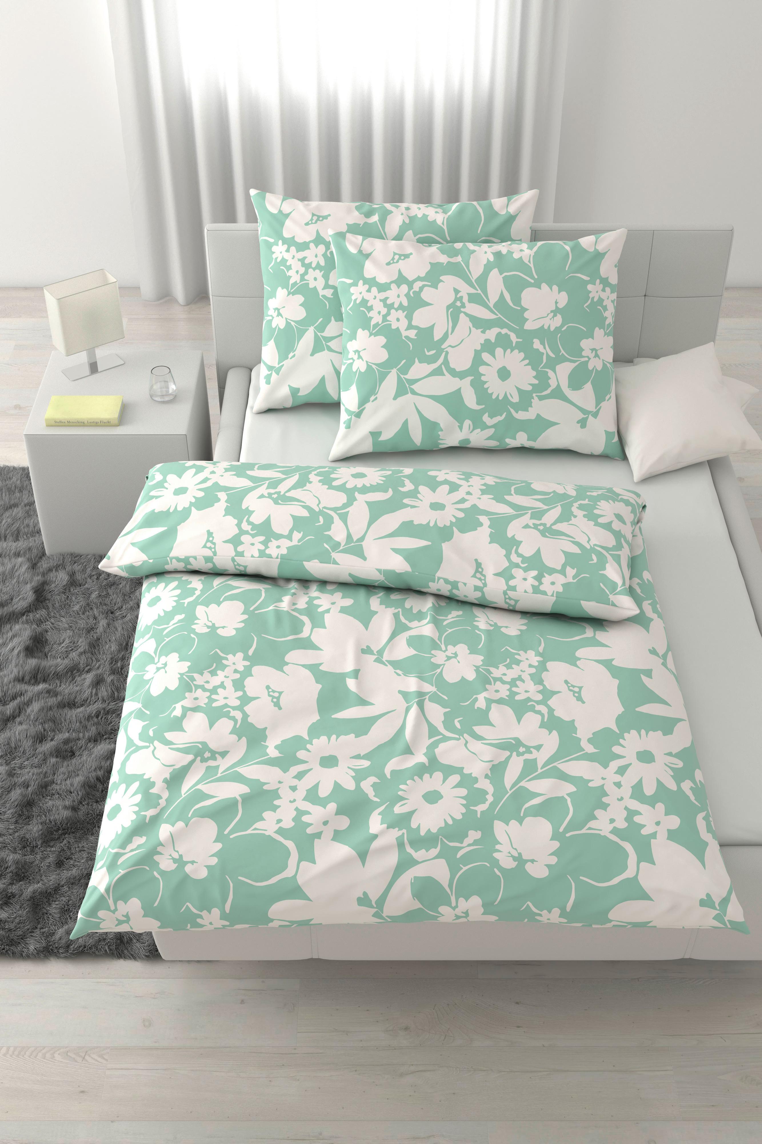 Lenjerie de pat Floral cca. 2x50x70/200x220 cm - verde mentă, textil (200/220cm) - Mömax