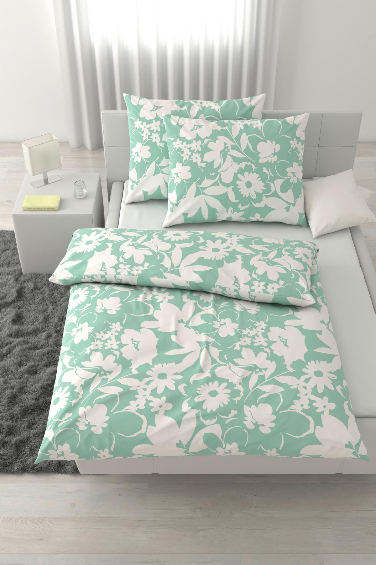 Lenjerie de pat Floral cca. 2x50x70/200x220 cm - verde mentă, textil (200/220cm) - Mömax