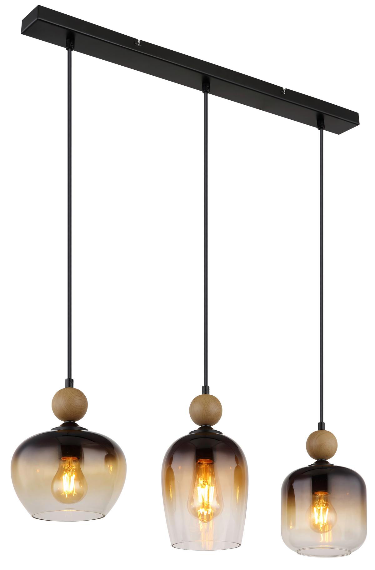 HÄNGELEUCHTE 15702-3 - Klar/Dunkelbraun, Basics, Glas/Metall (72/18/120cm) - Globo
