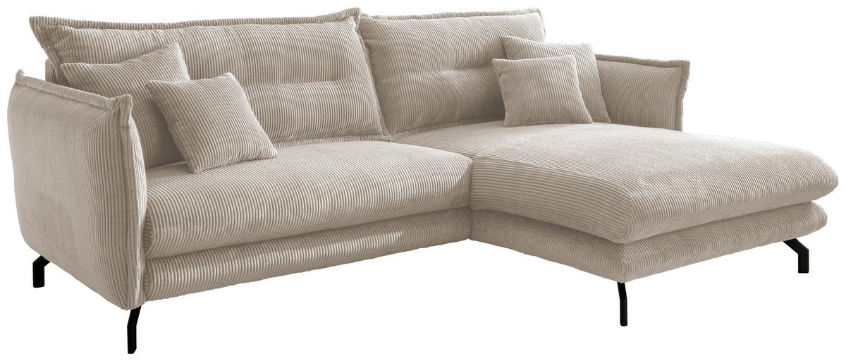 Wohnlandschaft Lava Beige Cord - Beige/Schwarz, MODERN, Textil/Metall (255/180cm) - Livetastic