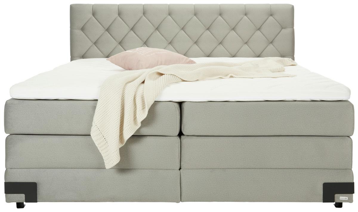 Boxspringbett Palio in Hellgrau ca. 160x200cm - Hellgrau/Schwarz, Konventionell, Textil/Metall (160/200cm) - Premium Living