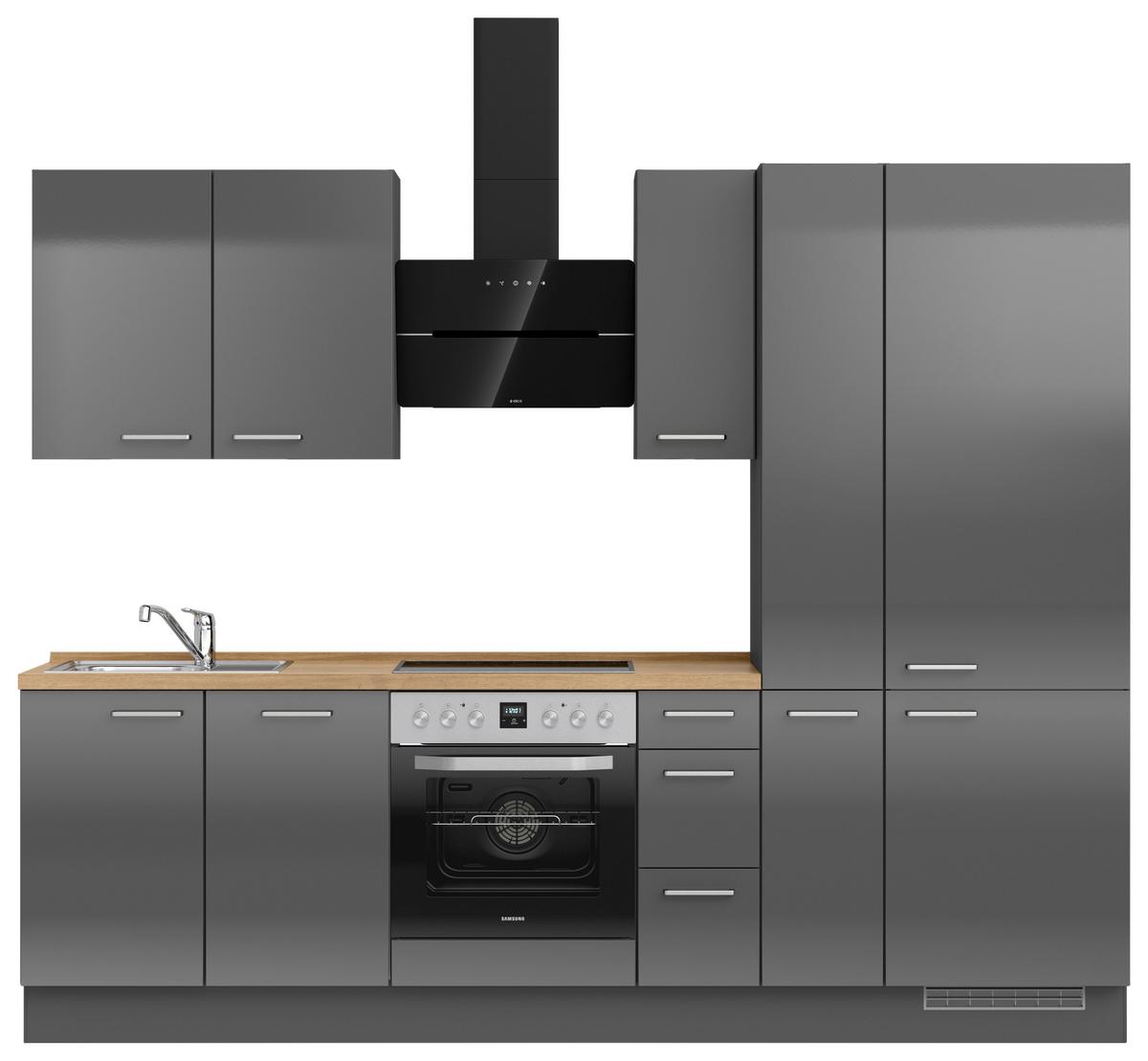 Küchenblock Flash m. Geräten Schieferfarben - Schieferfarben/Edelstahlfarben, MODERN, Holzwerkstoff/Metall (270cm) - Nobilia