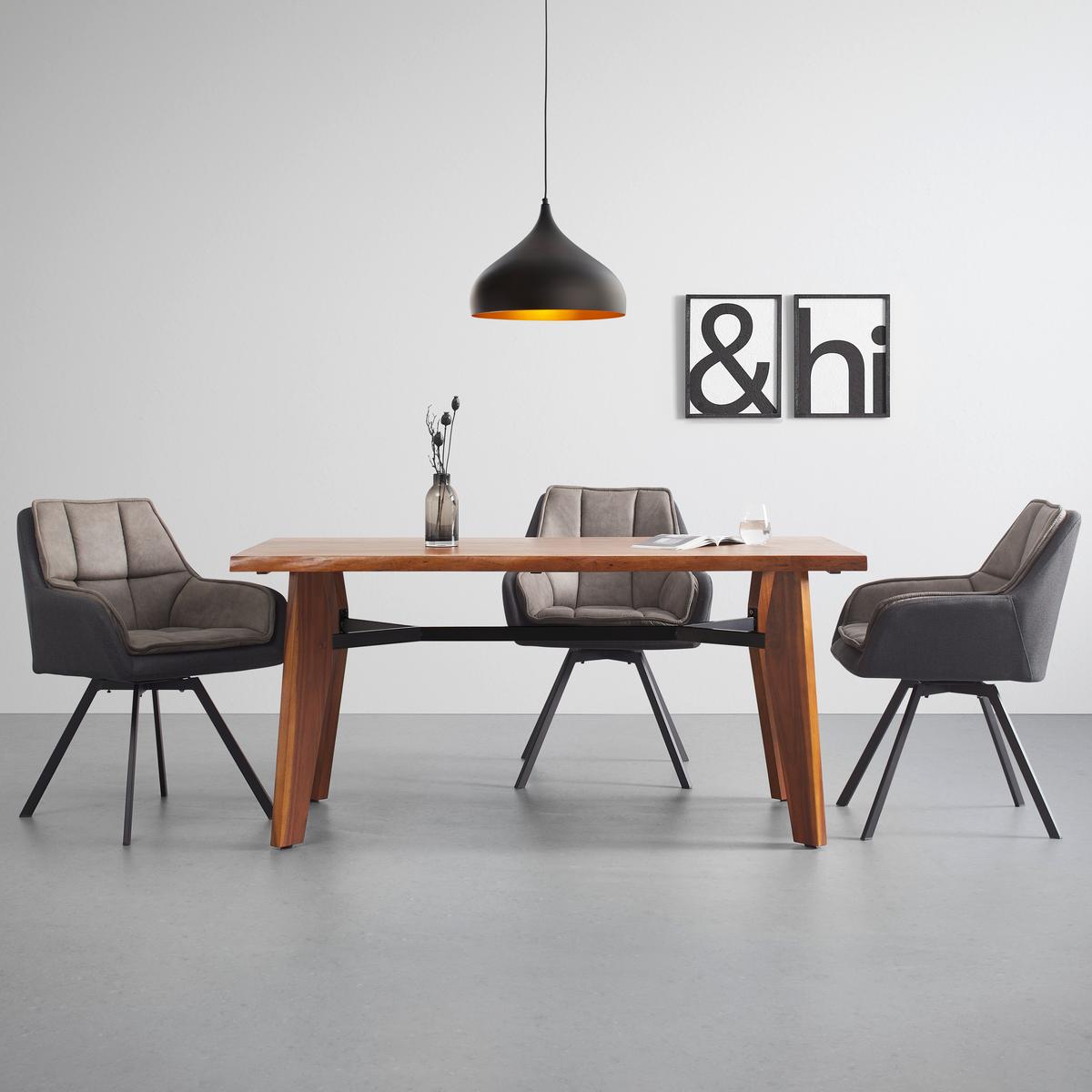 Esstisch Jasper in Holz Akazie massiv dunkel ca. 160x90 cm - Schwarz/Akaziefarben, MODERN, Holz/Metall (160/90/75cm) - Bessagi Home