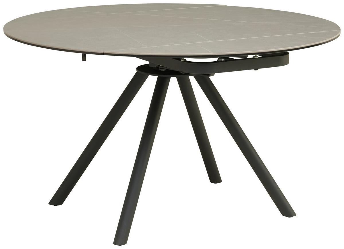 Jedilna Miza Dalia, Siva, Keramika, 80-130x130 - siva/črna, Trendi, kovina/steklo (80-130/130/75-77cm) - MID.YOU