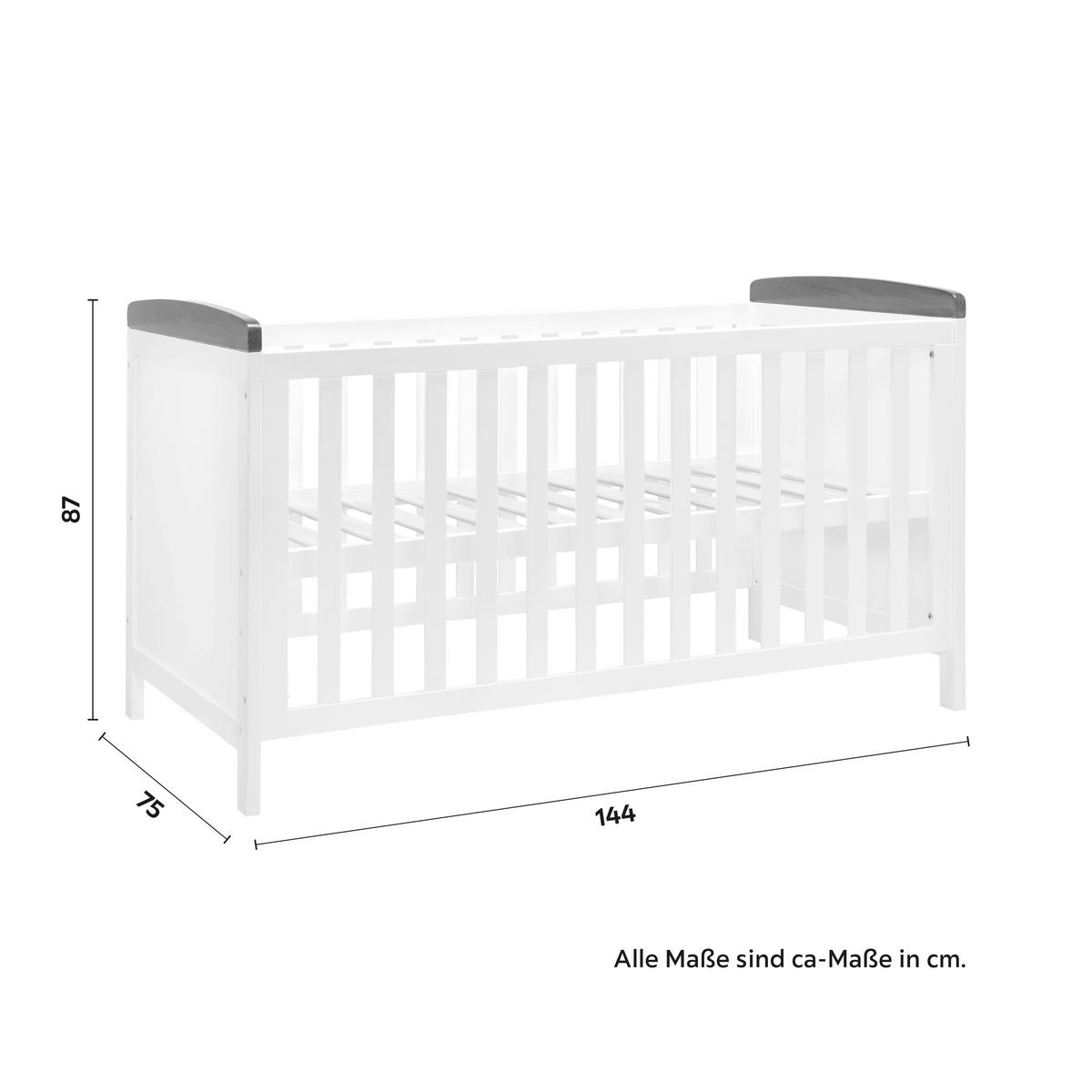 Gitterbett Lou Weiß ca. 70x140cm massivholz - Weiß/Kieferfarben, MODERN, Holz (144/75cm) - Bessagi Kids