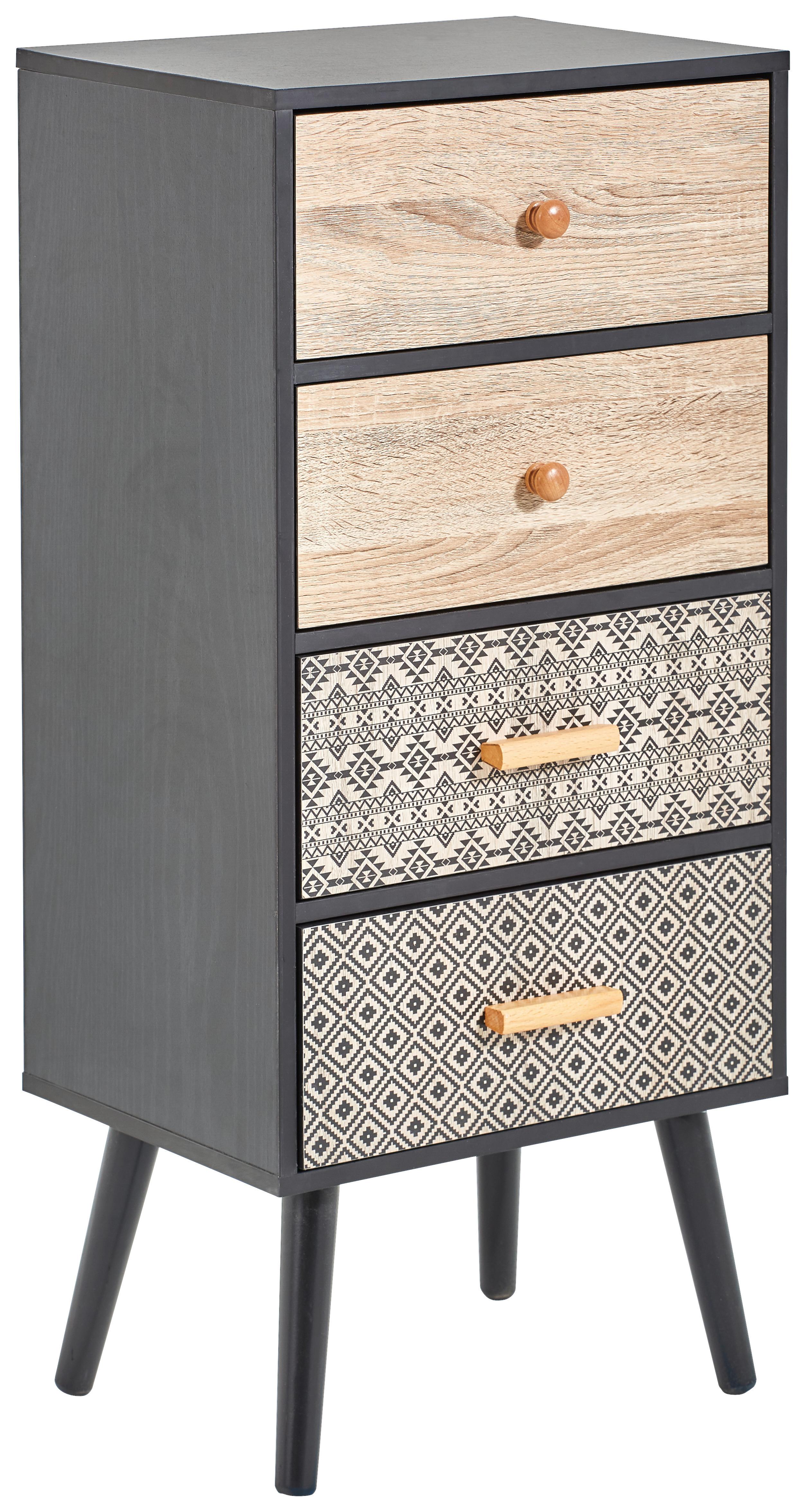 KOMODA TRIBALB - kolor naturalny/czarny, Trend, materiał drewnopochodny/drewno (38/84,7/29cm) - Carryhome