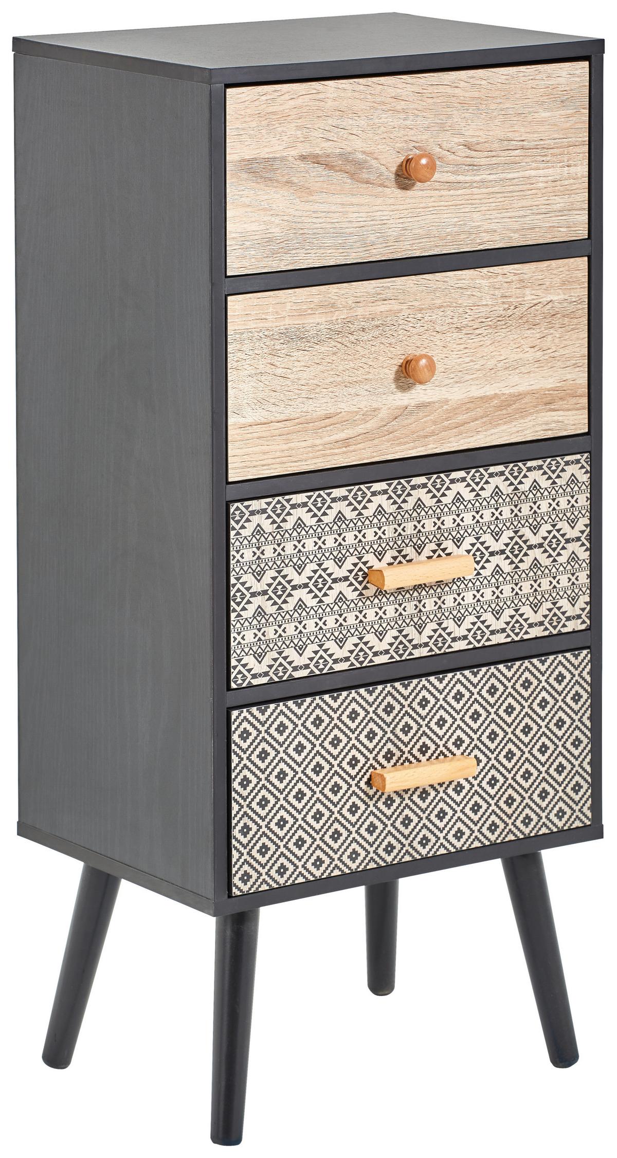 KOMODA TRIBALB - kolor naturalny/czarny, Trend, materiał drewnopochodny/drewno (38/84,7/29cm) - Carryhome