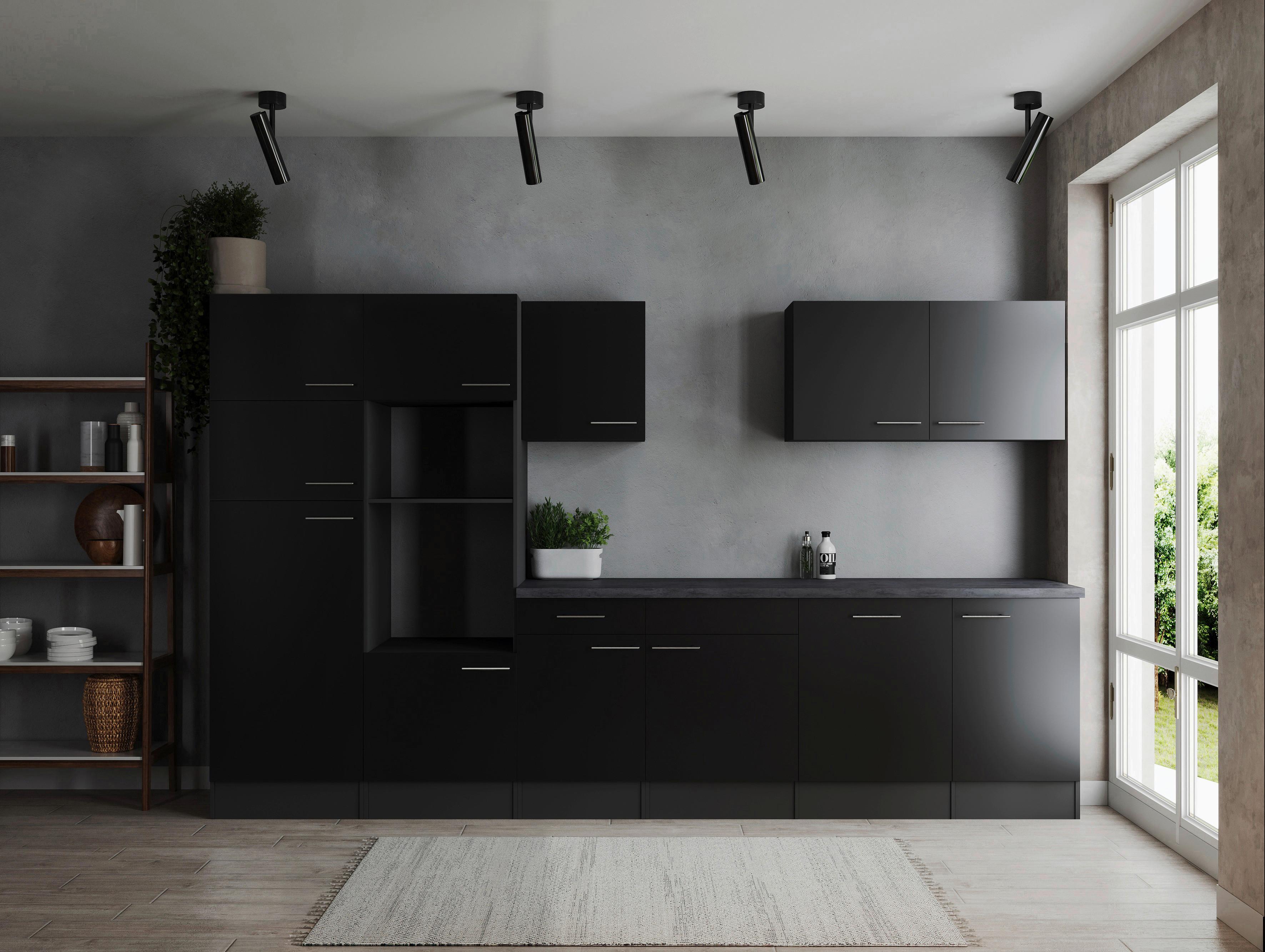 Kuhinjski Blok Brez Aparatov Oliver, 340cm - srebrne barve/črna, Design, kovina/leseni material (340cm) - Respekta