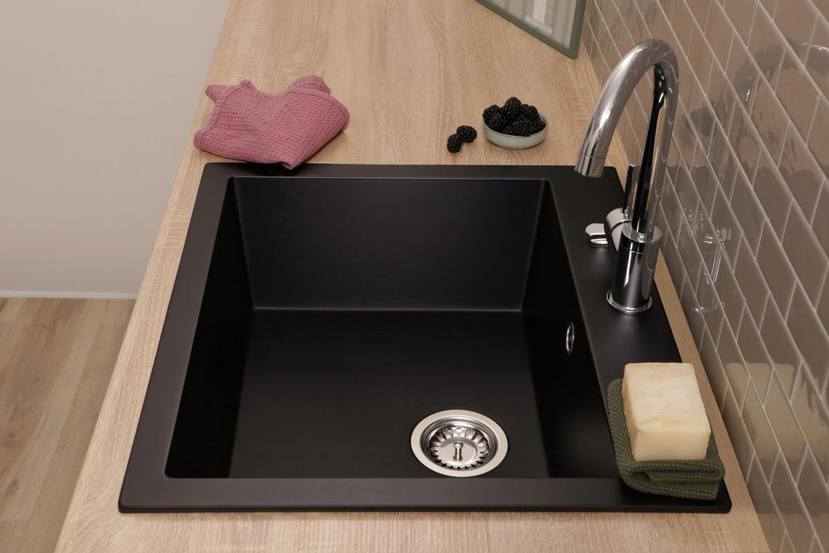 Spüle Oakville Schwarz - Schwarz, Trend, Stein (60/22/53cm) - Respekta