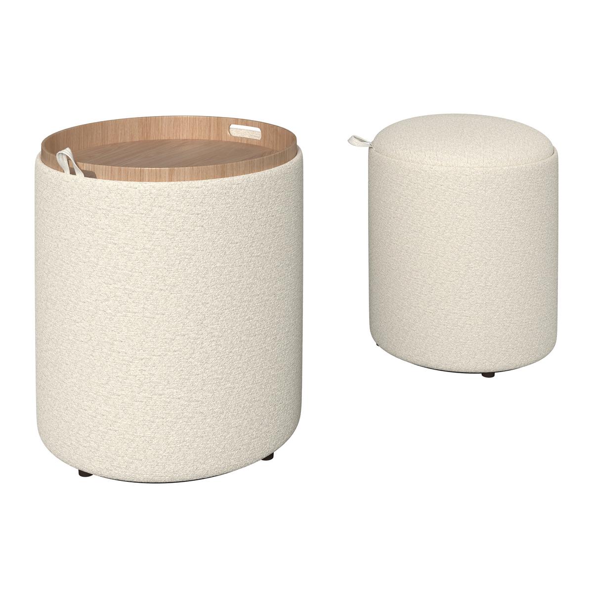 Hocker Set Melanie Bouclé Weiß - Weiß, MODERN, Holzwerkstoff/Textil (44cm) - Bessagi Home