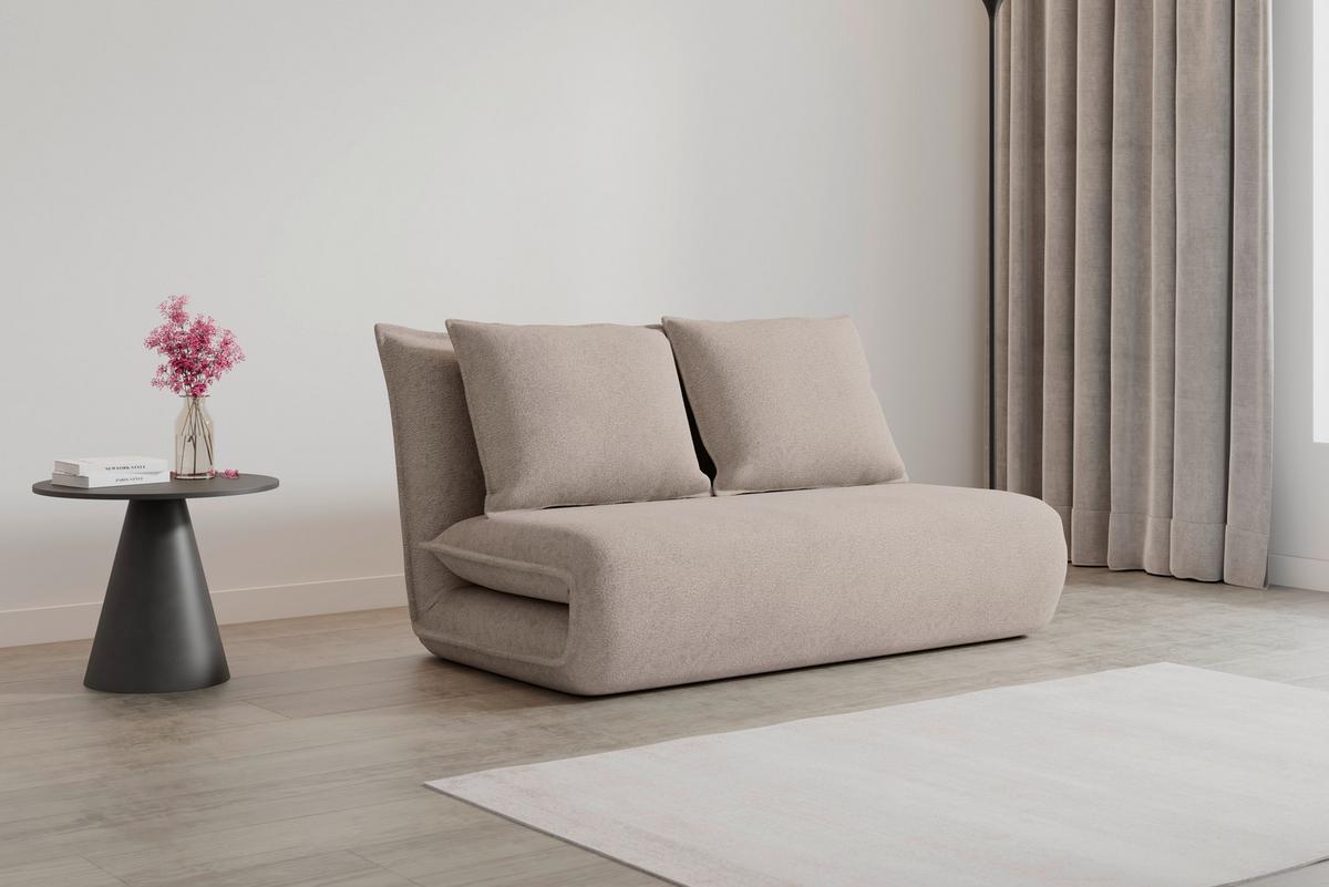 Schlafsofa Macy Bouclé Beige - Beige, MODERN, Textil/Metall (140/35/63cm) - Bessagi Home