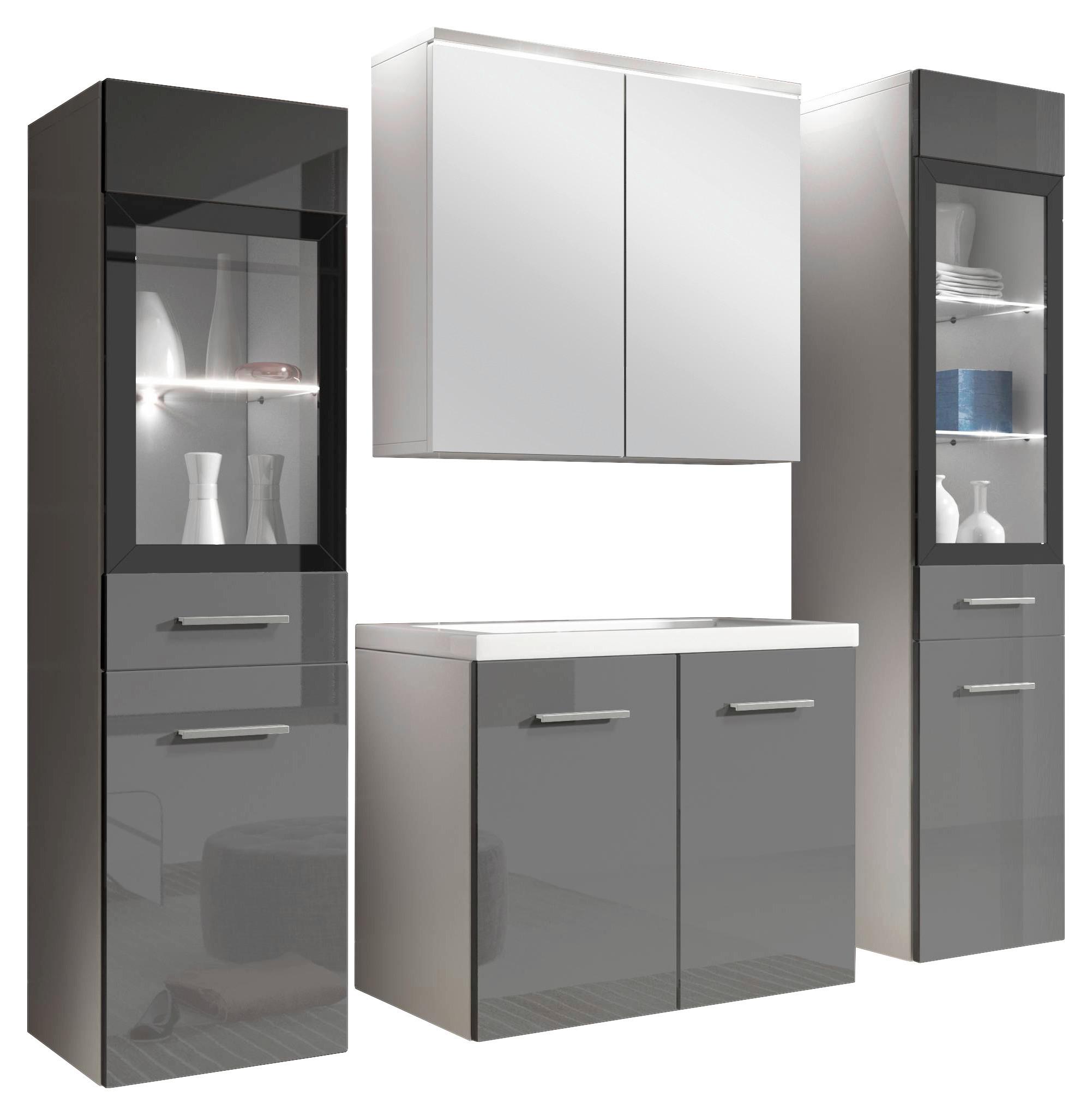 Badmöbel-Set 5-tlg. Madrit mit LED ca. 120 cm Weiß/Grau - Weiß/Grau, Basics, Glas/Holzwerkstoff (120cm) - P & B