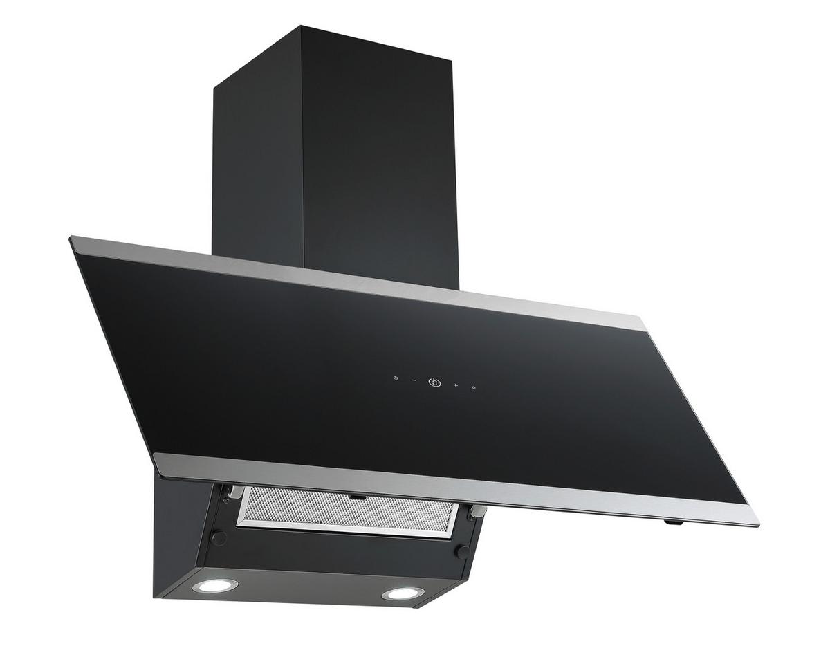Dunstabzugshaube S33-90A+BTH Schwarz - Schwarz, Trend, Glas/Metall (90/114,4/38,2cm) - PKM