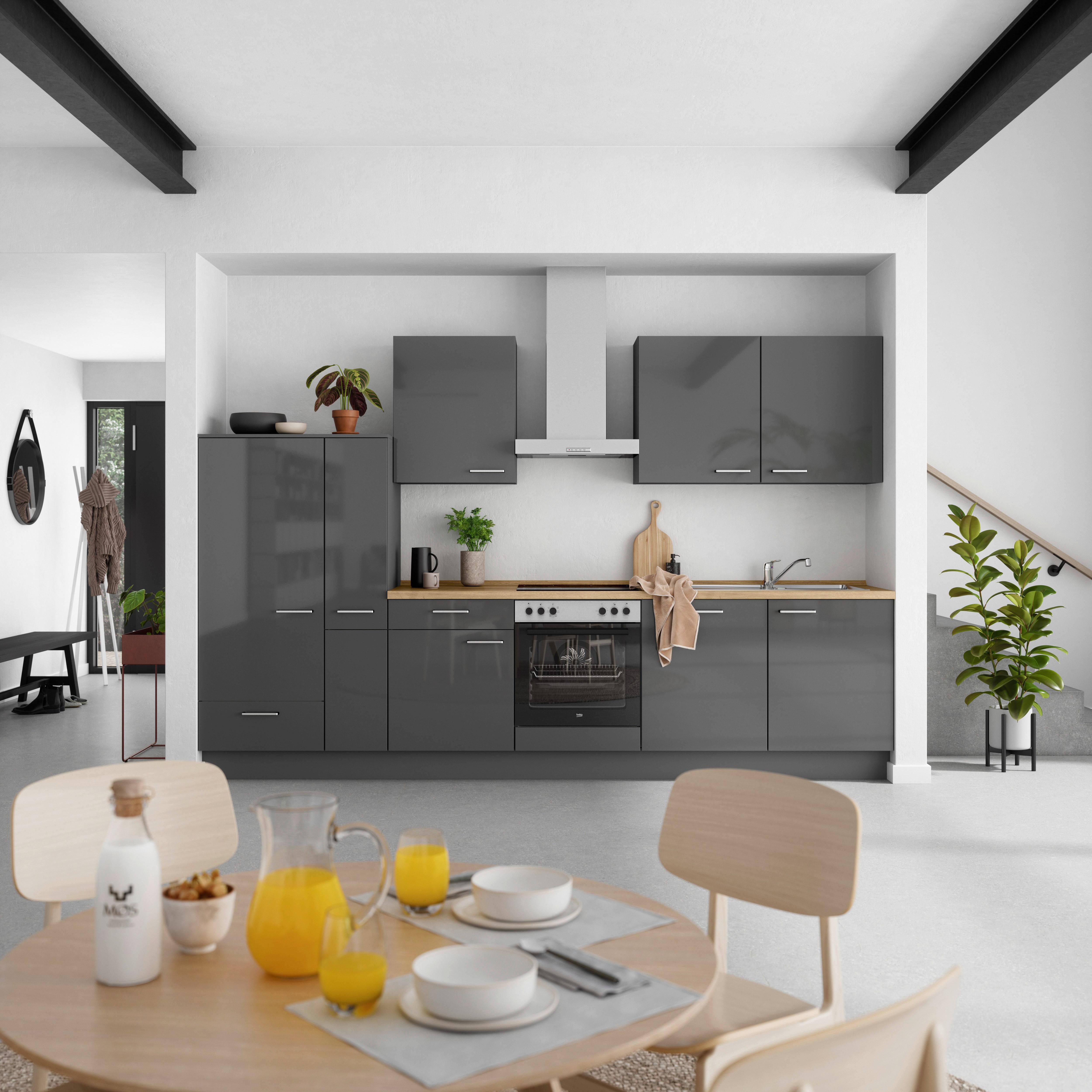 Küchenblock Flash Low m. Geräten Schieferfarben - Schieferfarben/Edelstahlfarben, MODERN, Holzwerkstoff/Metall (330cm) - Nobilia