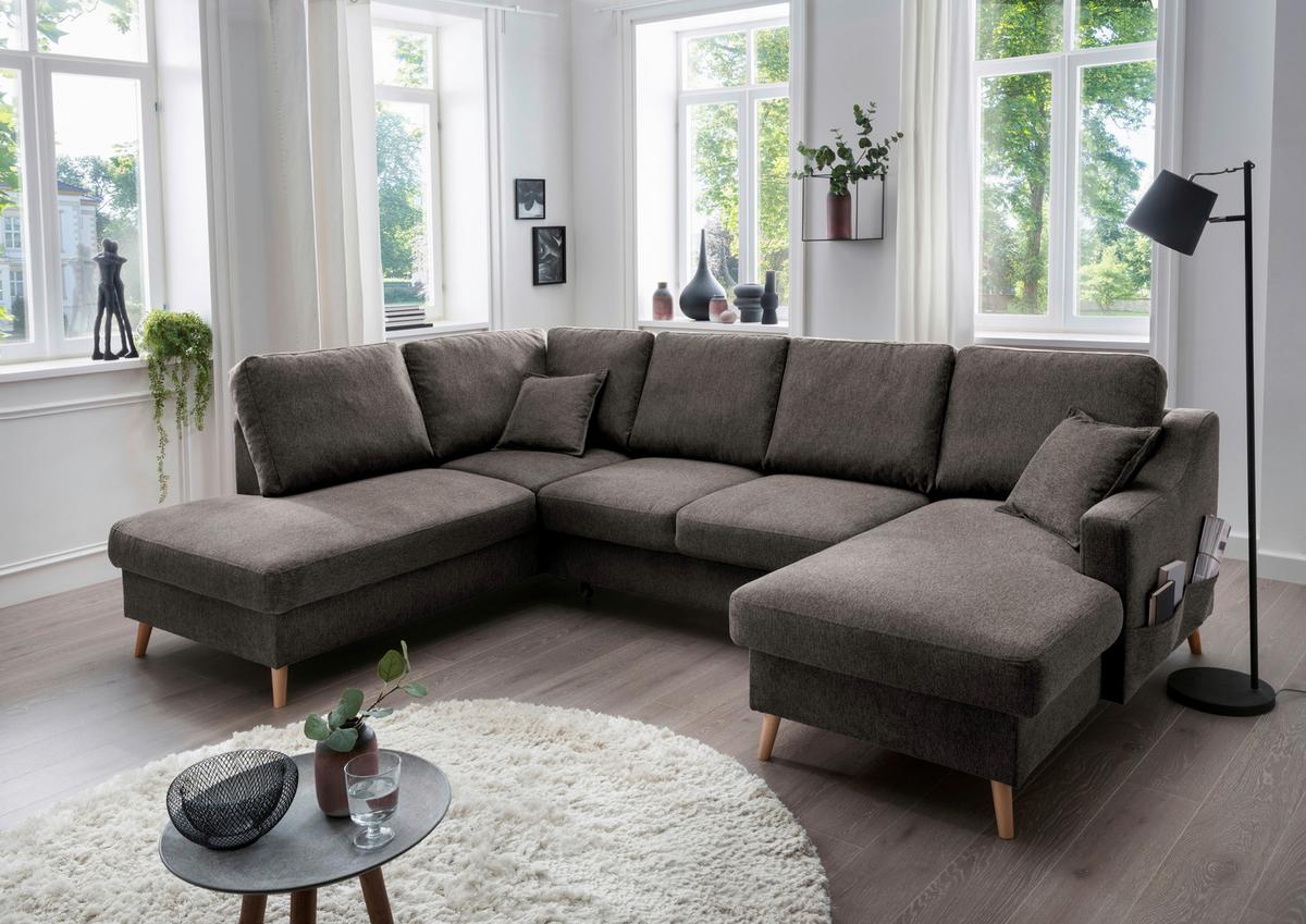 Wohnlandschaft Valentina Braun Struktur - Braun/Naturfarben, KONVENTIONELL, Holz/Textil (200/301/150cm) - P & B