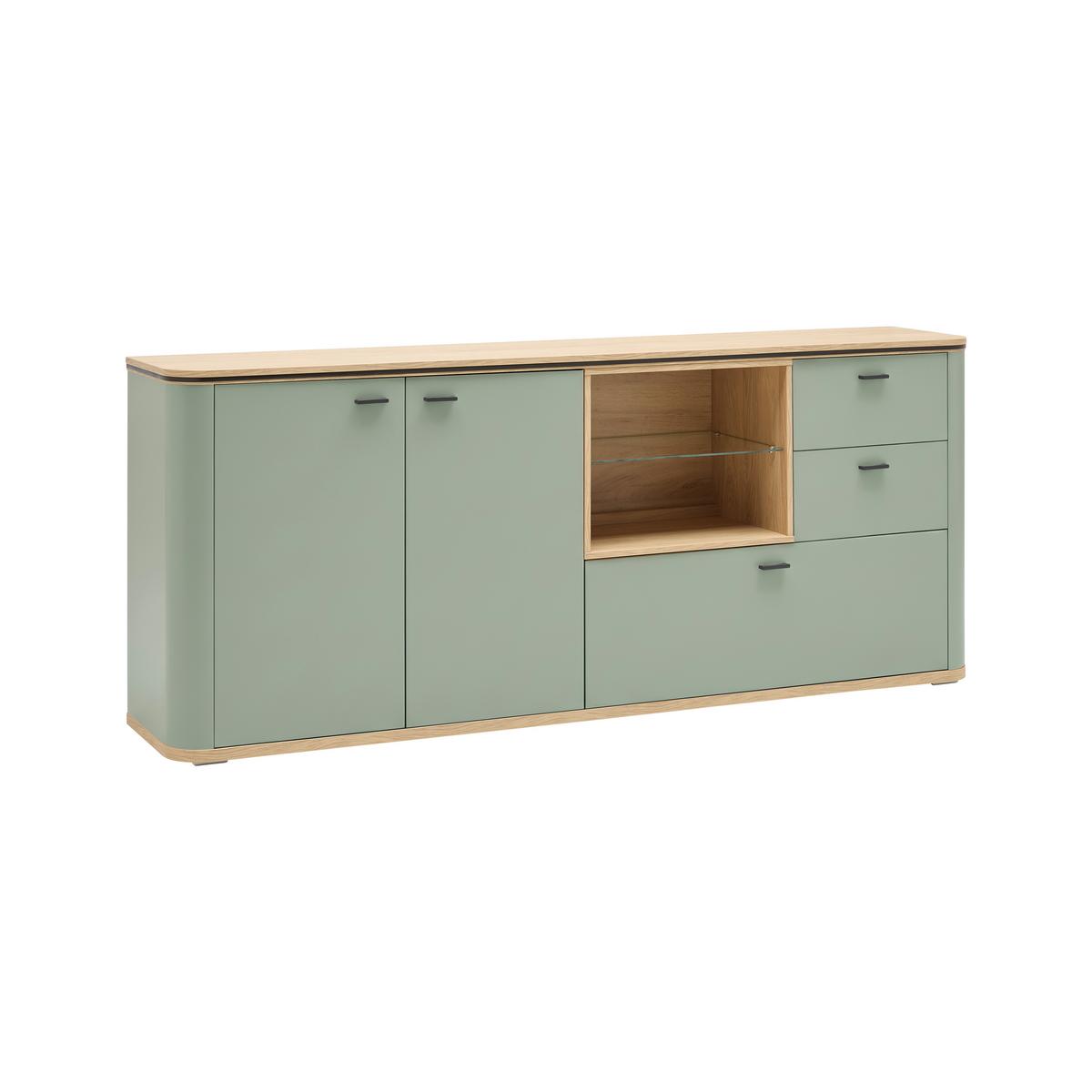 Sideboard Lagos Salbeigrün/Eiche Artisan - Salbeigrün/Anthrazit, Modern, Glas/Holzwerkstoff (210,2/87,5/42,5cm) - Premium Living
