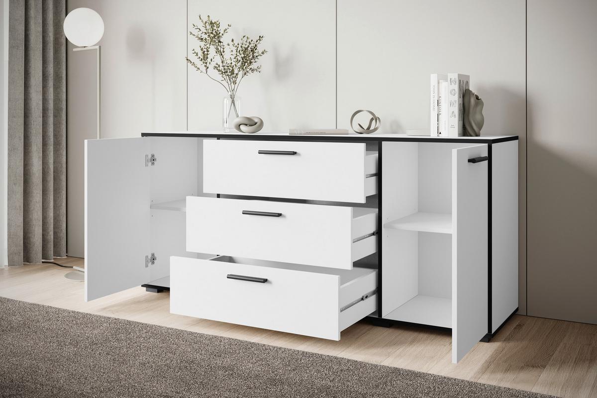 Sideboard Bogota Weiß/Schwarz - Weiß Hochglanz/Graphitfarben, Basics, Holzwerkstoff/Kunststoff (150/68/40cm) - P & B