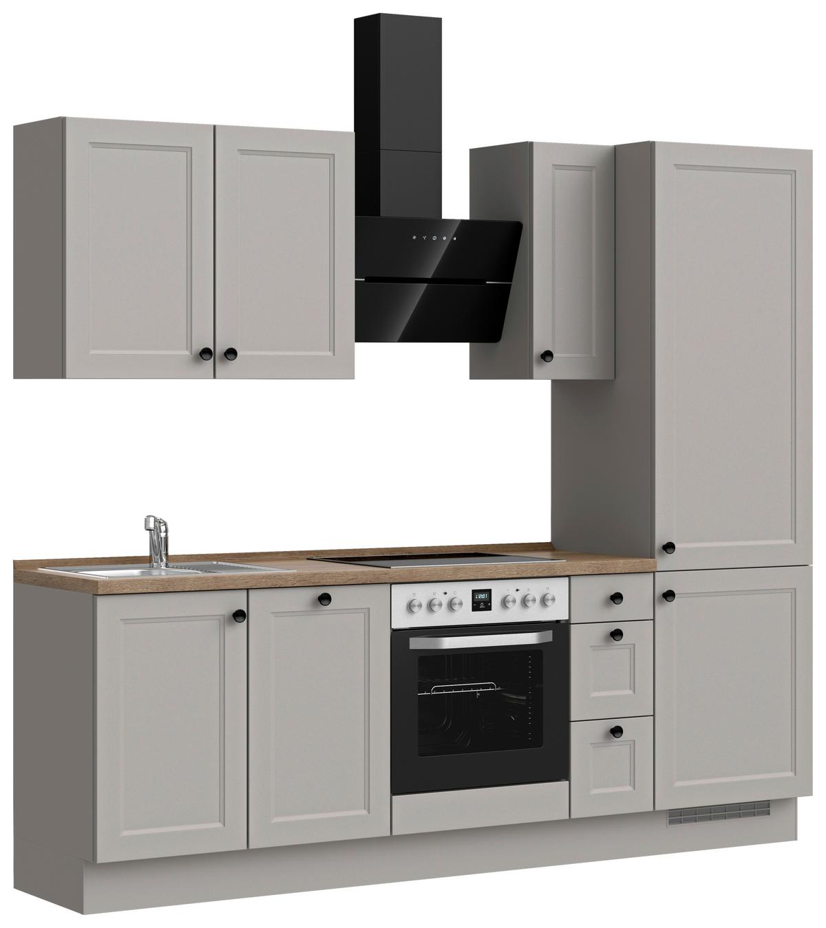 Küchenblock Cascada High m. Geräten Grau - Eiche dunkel/Schwarz, MODERN, Holzwerkstoff/Metall (240cm) - Nobilia