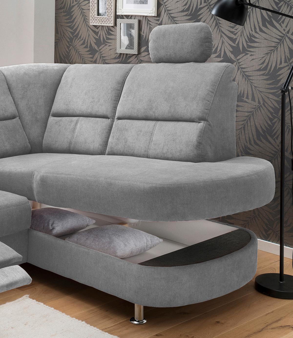 Wohnlandschaft Parole Grau Mikrofaser - Chromfarben/Grau, KONVENTIONELL, Textil/Metall (231/184cm) - Livetastic