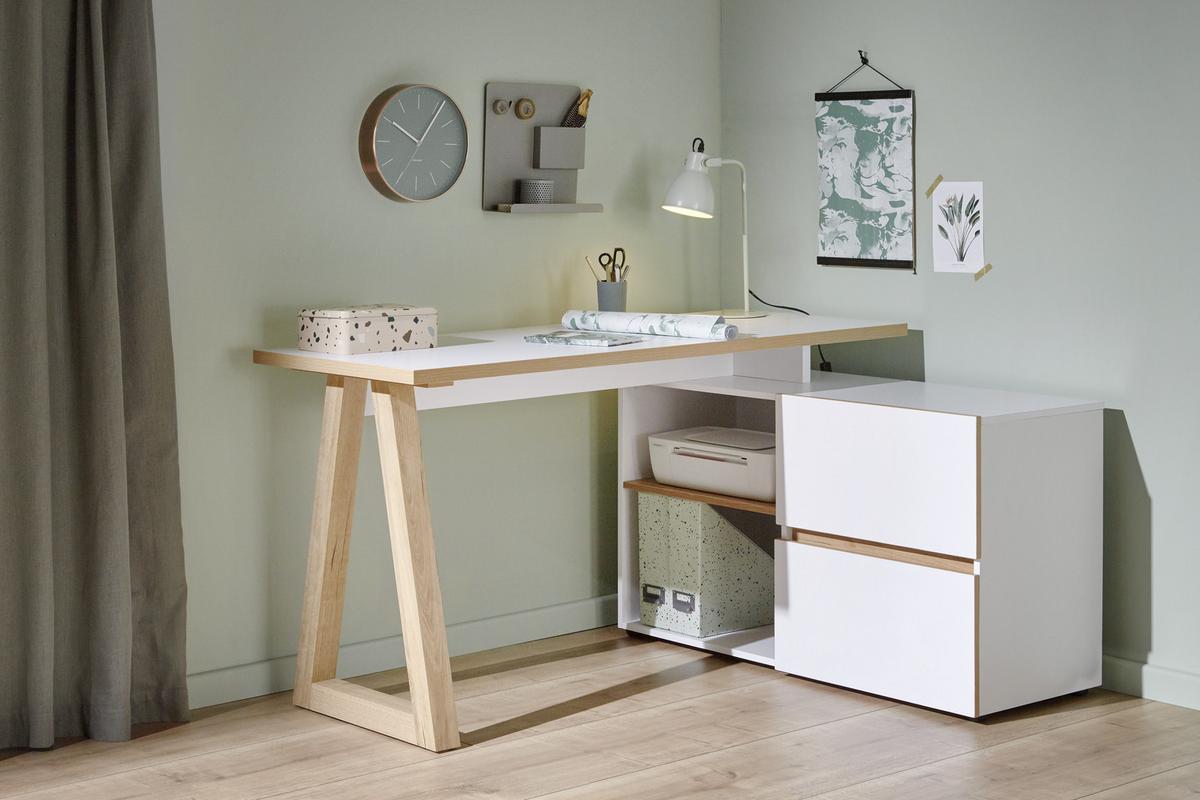 BIURKO NAROŻNE CLUB C 145 - kolor dębowy/biały, Design, materiał drewnopochodny (140/110/76cm)