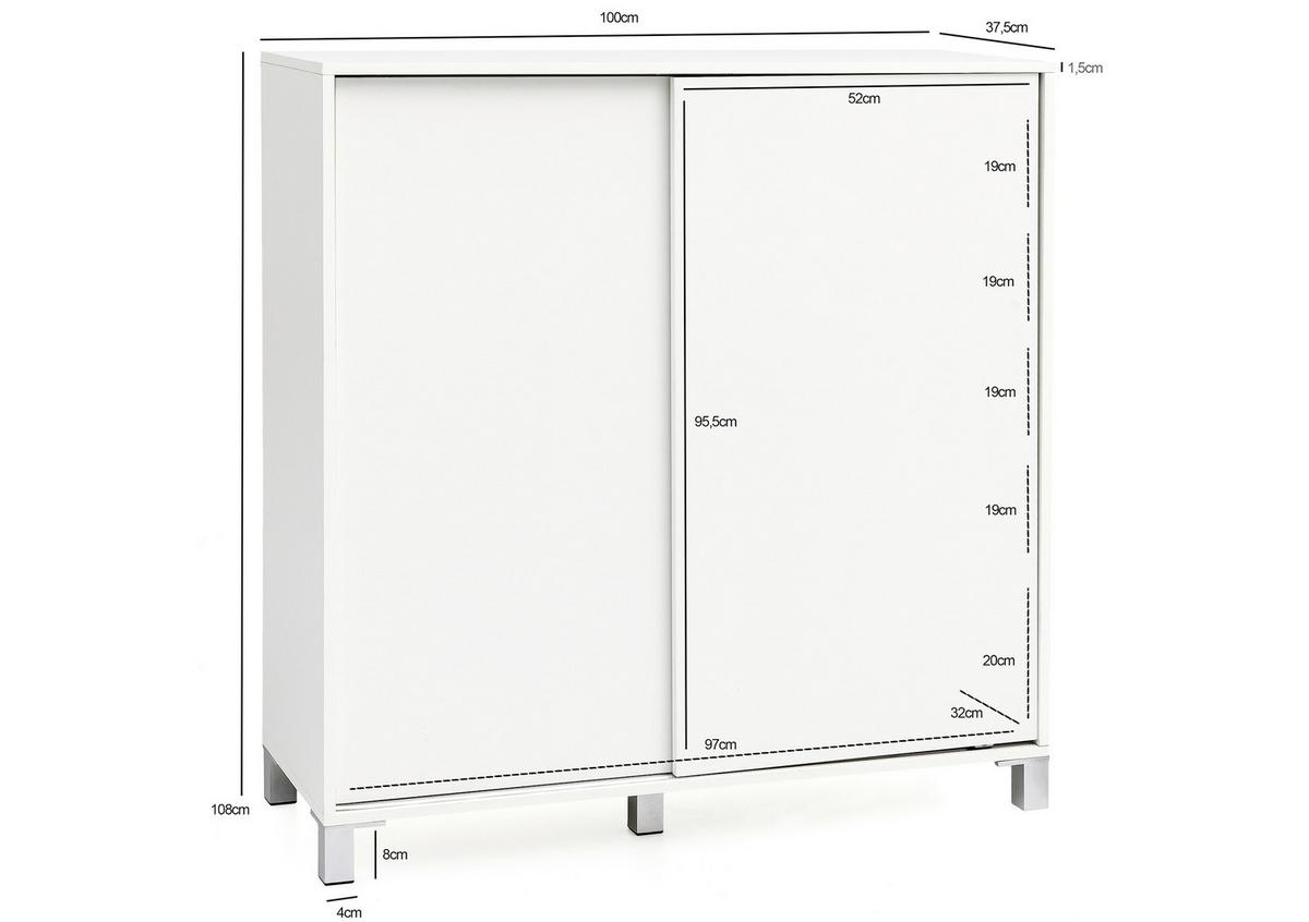Schuhschrank "WL5.712", weiss - Silberfarben/Weiß, KONVENTIONELL, Holzwerkstoff/Kunststoff (100/108/37,5cm) - MID.YOU