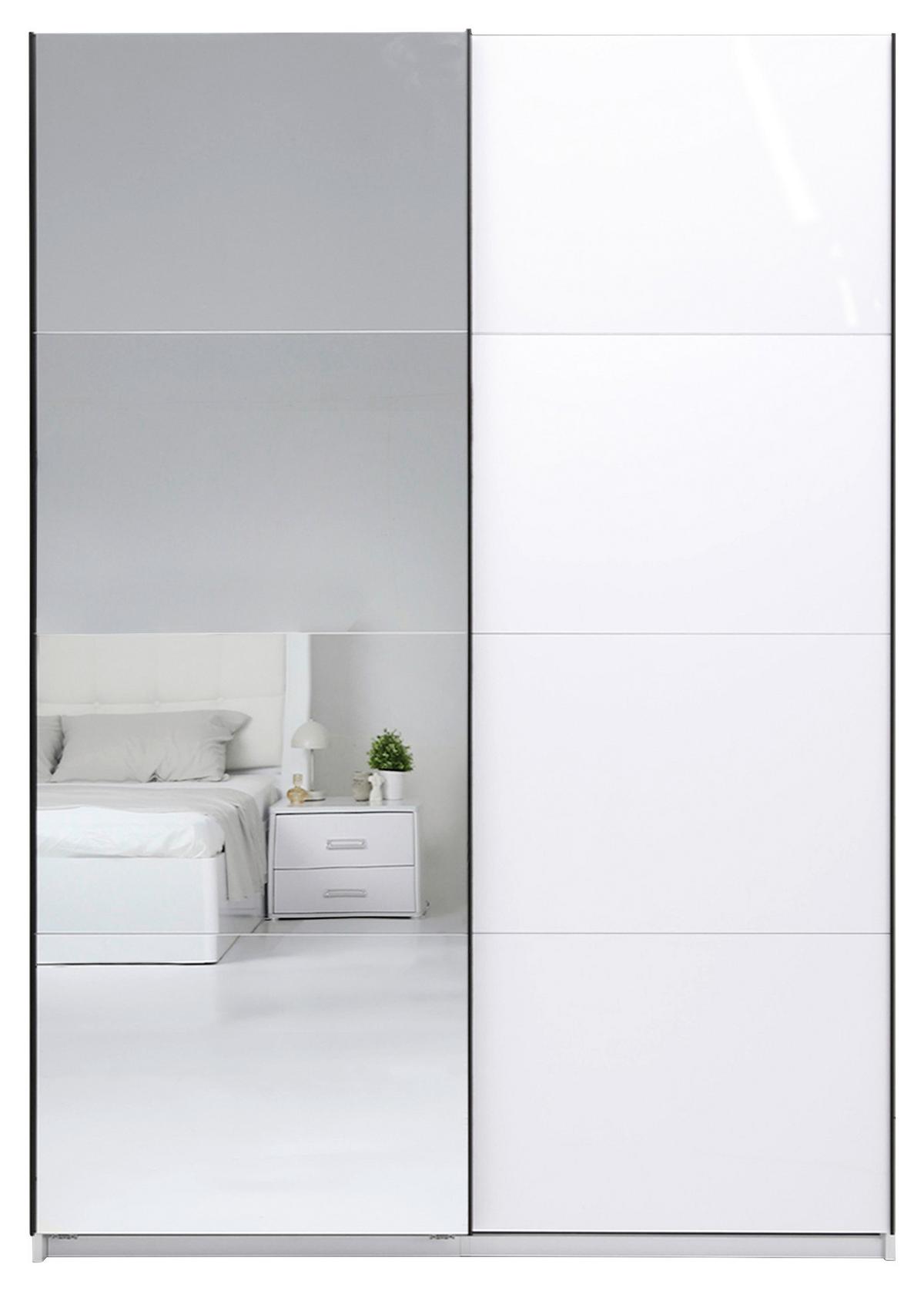 Schwebetürenschrank Family Weiß - Weiß Hochglanz/Schwarz, MODERN, Holzwerkstoff/Metall (150/212/62cm) - Mömax